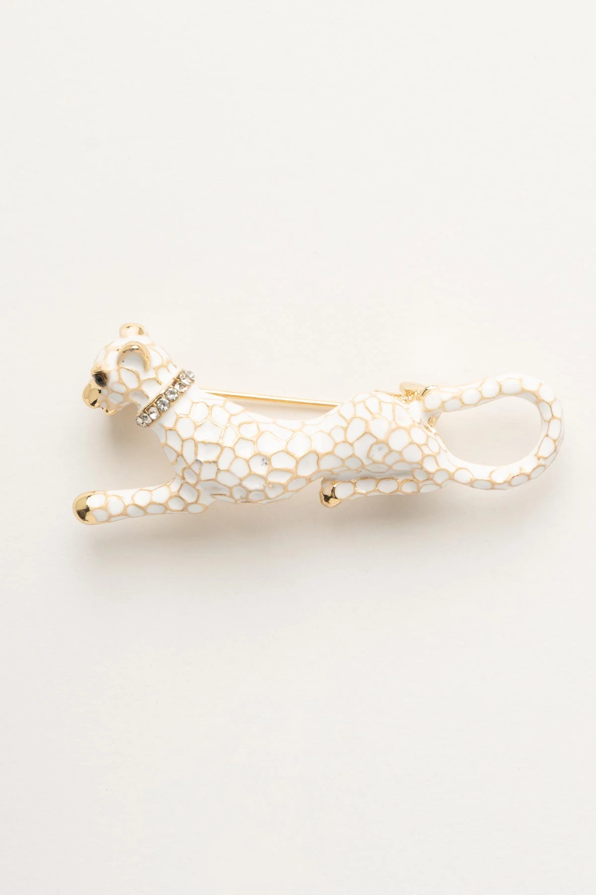 Beyaz Leopar Yaka Broşu ABR9150