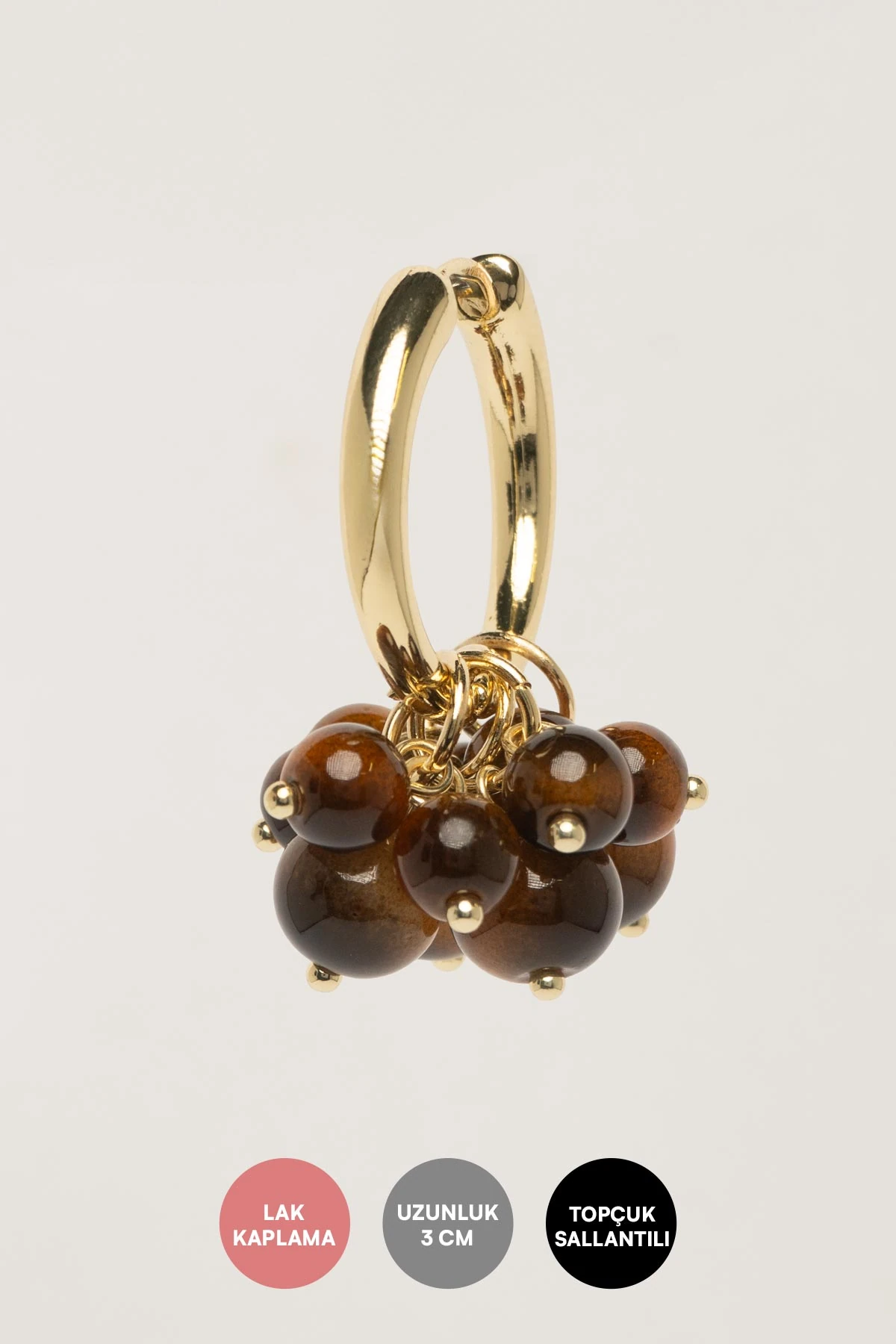 Gold Halka Kahverengi Boncuklar Sallantılı Stefany Küpe AKE9772