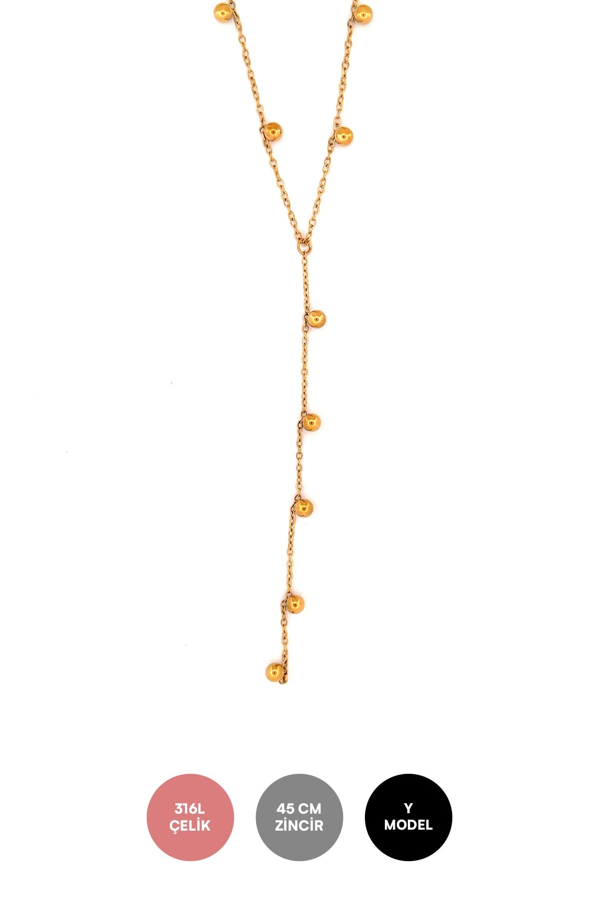 Gold Y Tasarım Sıra Minimal Topçuk Sallantılı Çelik Kolye 45 cm AKL3748