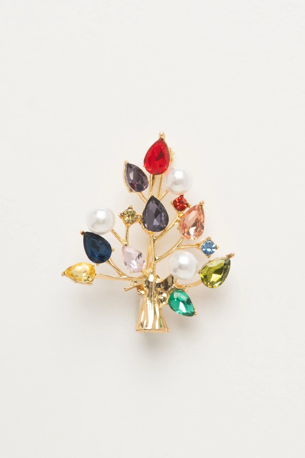 Renkli Taş Ve İnci Ağaç Yaka Broşu ABR9173