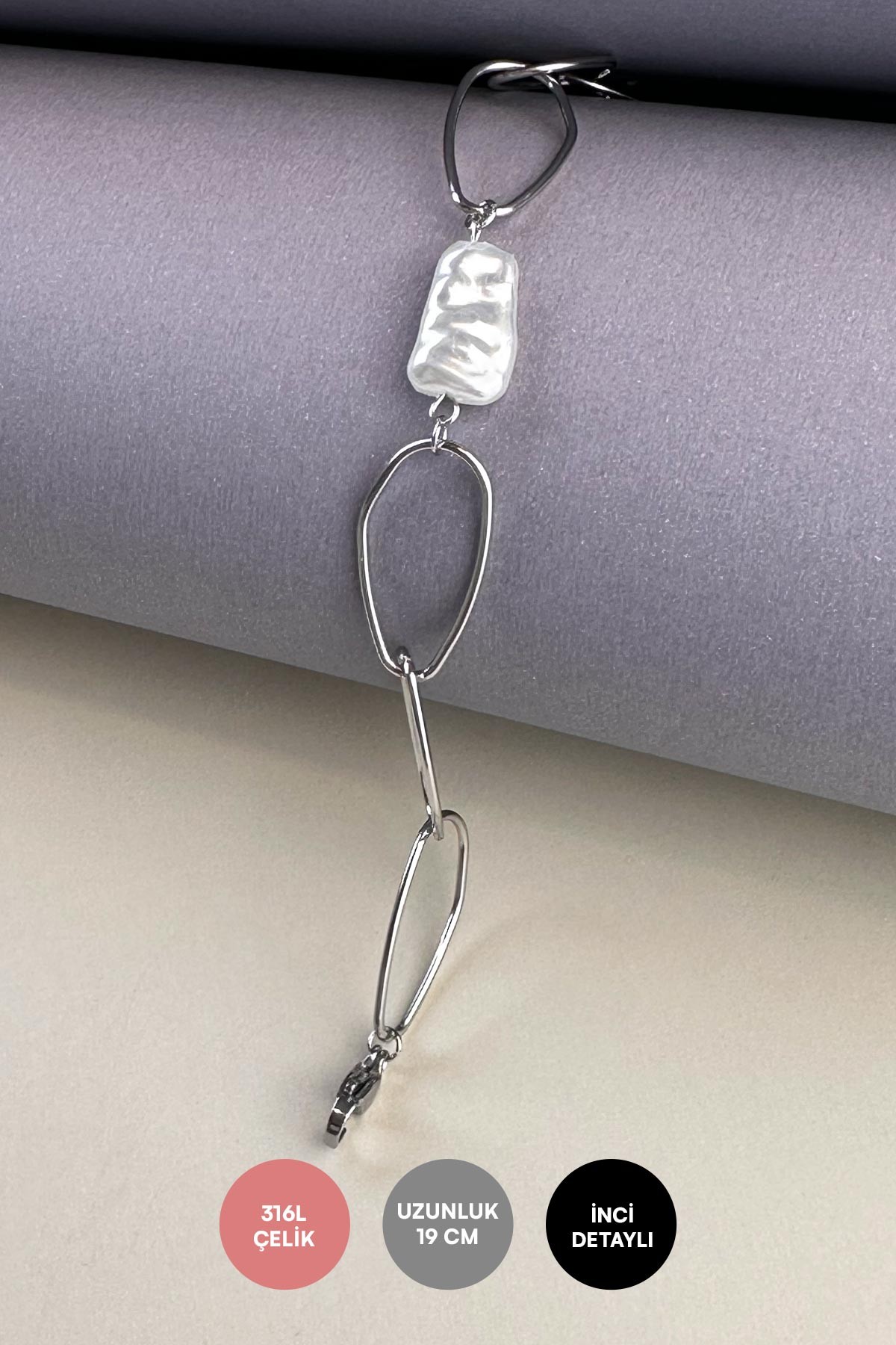 Silver Ezme İncili Lola Çelik Bileklik ABL6947