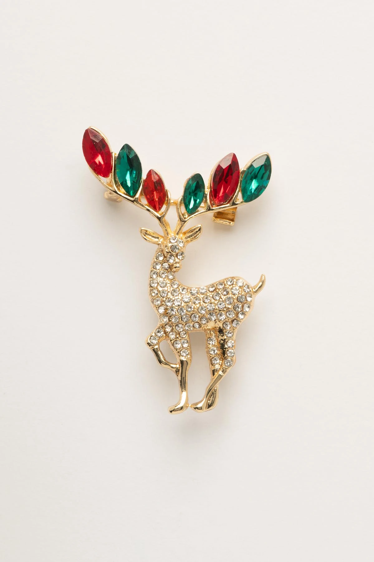 Zirkon Kaplı Renkli Taş Boynuz Geyik Yaka Broşu ABR9170