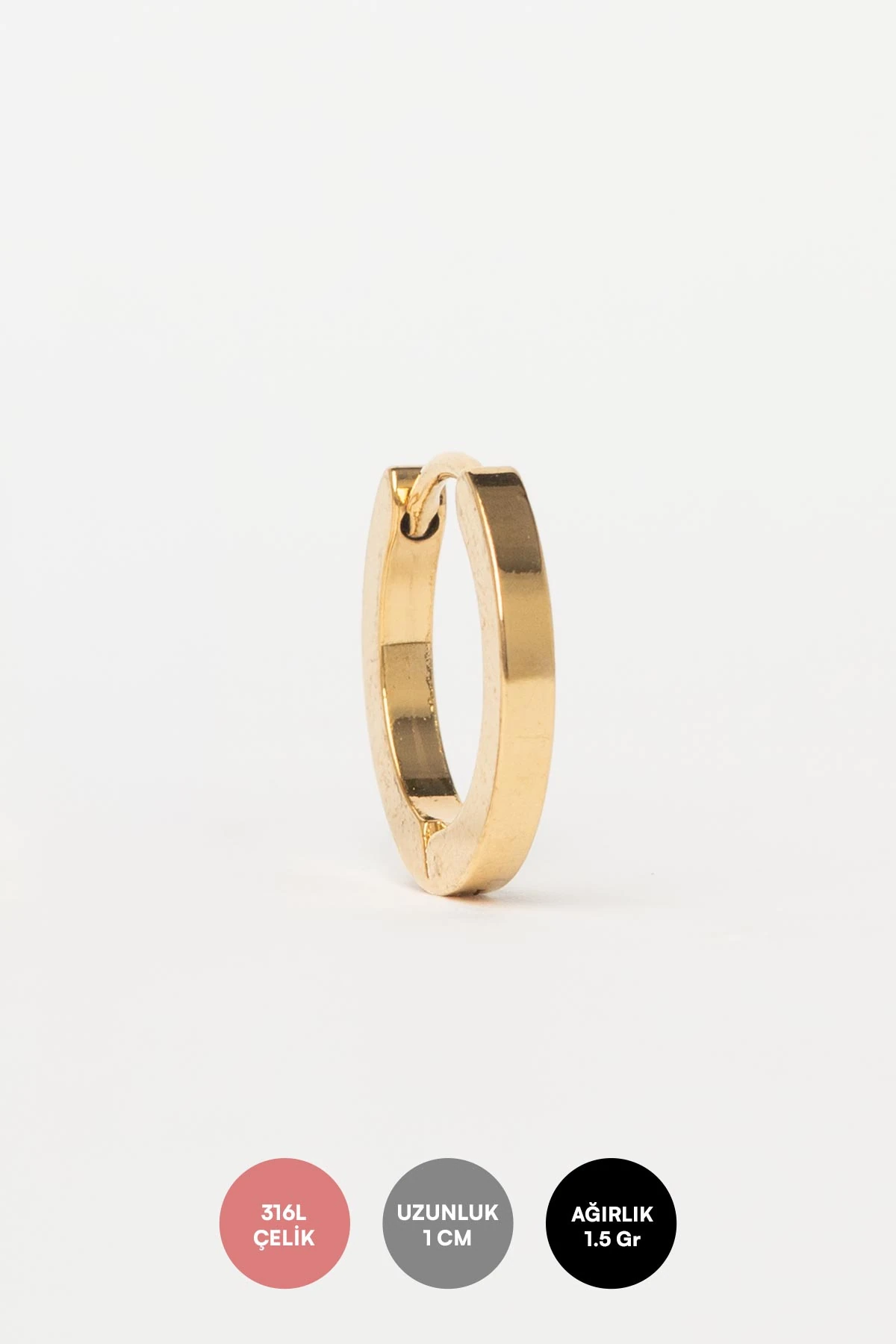 Gold Düz Köşeli Kesim Küçük Boy Halka Çelik Küpe AKE9539