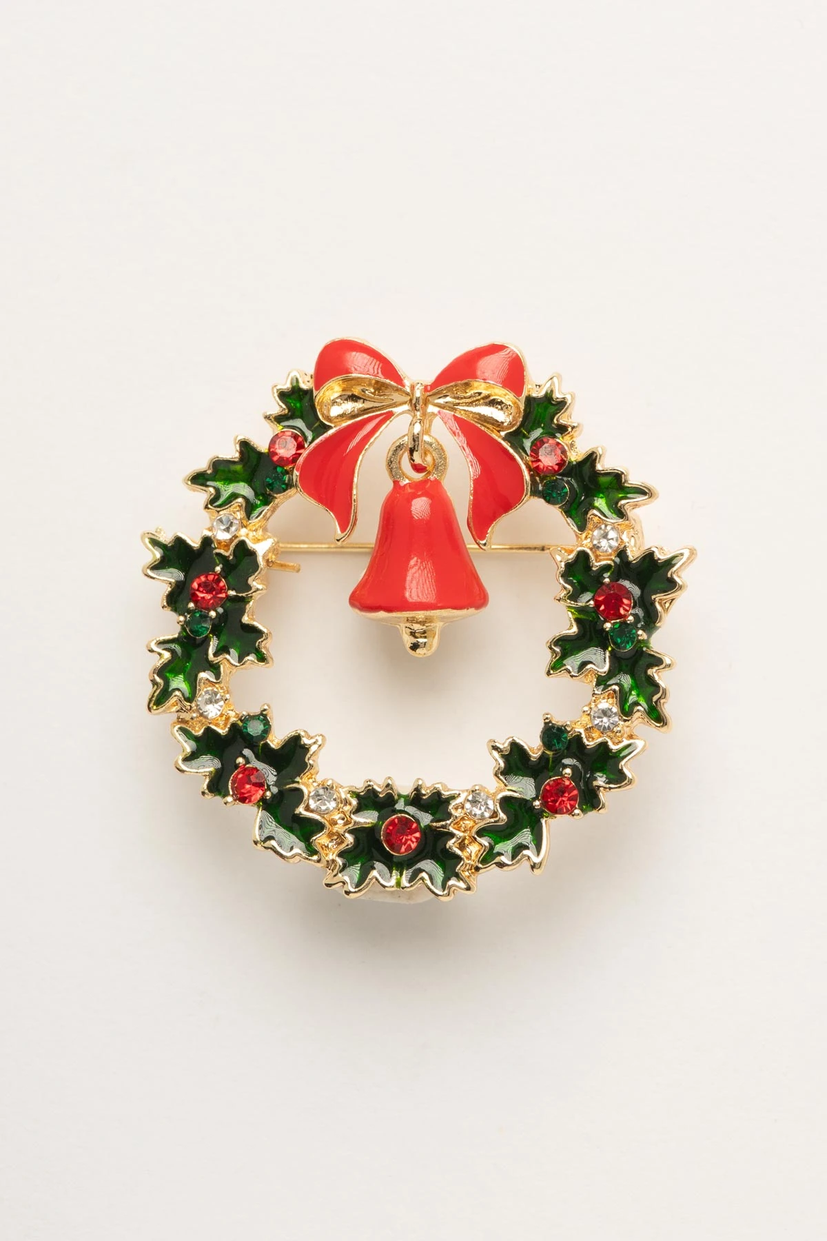 Kırmızı Çan Ve Fiyon Tasarım Yılbaşı Çelenk Yaka Broşu ABR9190