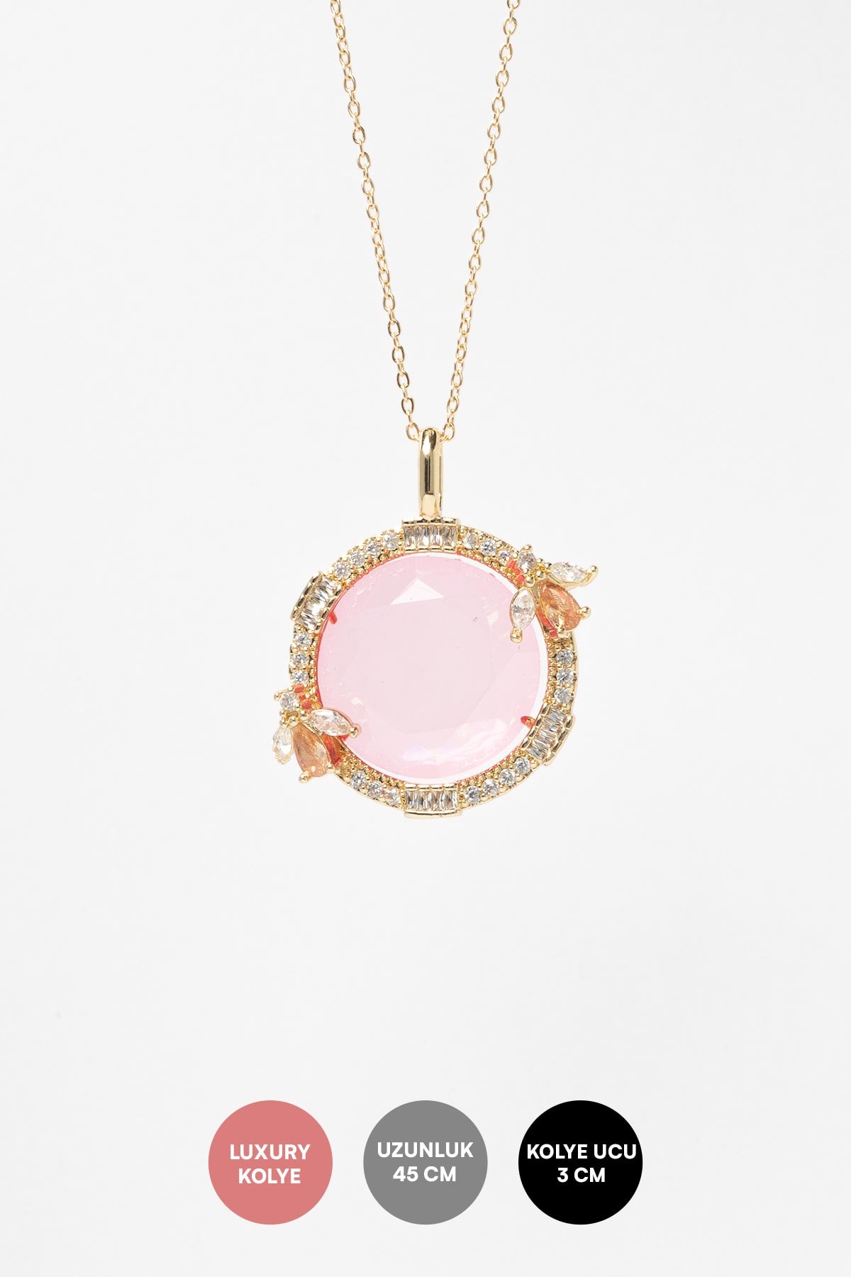 Gold Solar Bloom Pink Luxury Kolye AKL4267