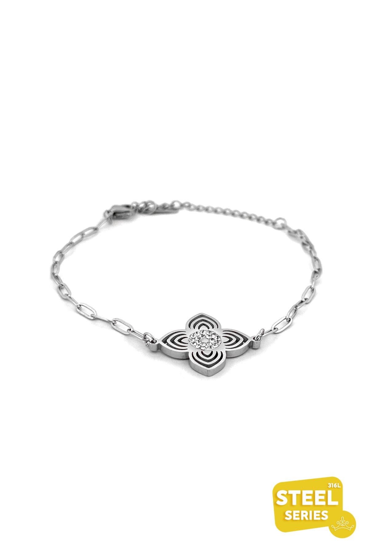 Silver Zirkon Tasarım Lotus Çiçeği Çelik Bileklik ABL6307