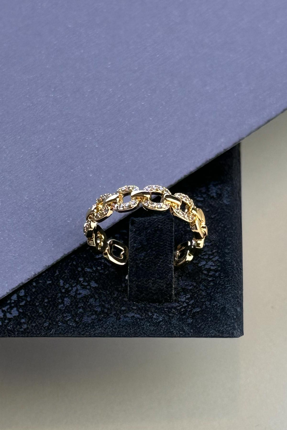Gold Zirkon Çerçeve Minimal Kareler Tasarım Glory Yüzük AYZ8385