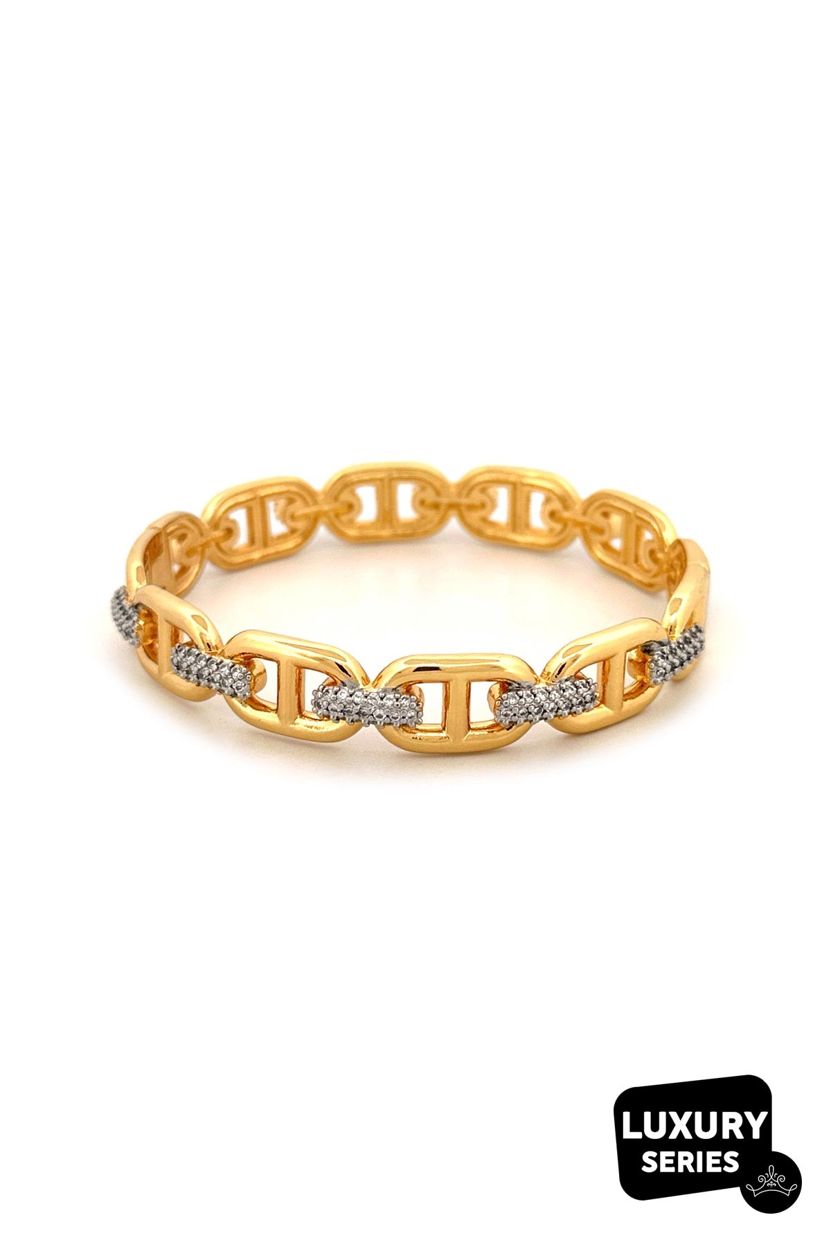 Gold Zirkon Düğümlü Kalın Ether Sıralı Luxury Kelepçe Bileklik ABL7008