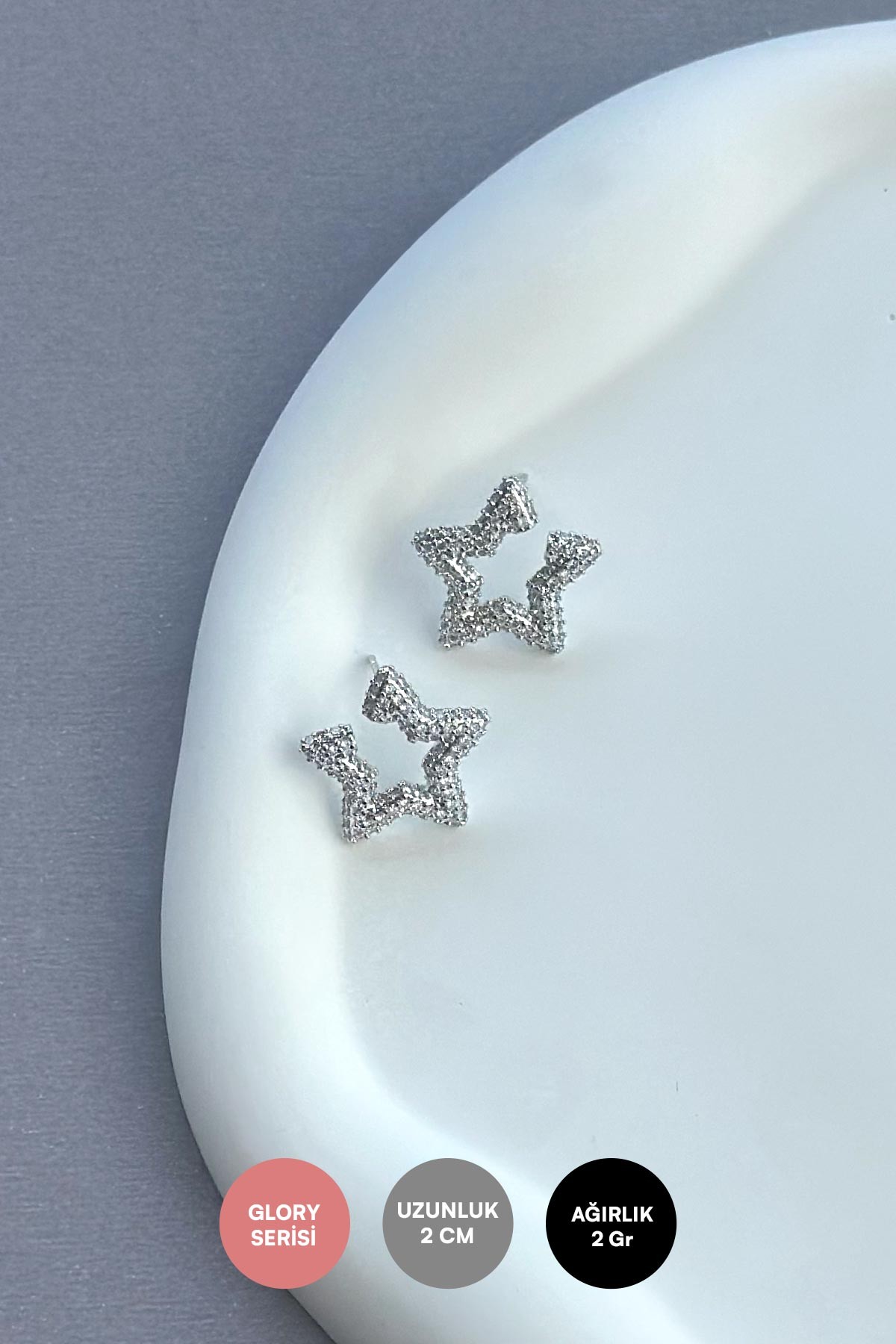 Silver Zirkon Detay Kesik Yıldızı Glory Küpe AKE9159
