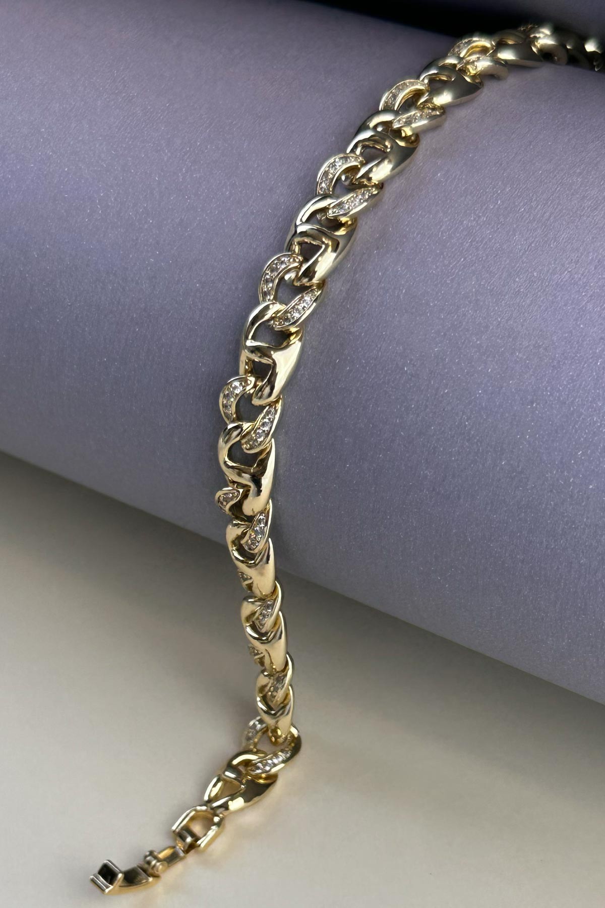 Gold Zirkon Kavisli Ether Tasarım Luxury Bileklik ABL7157