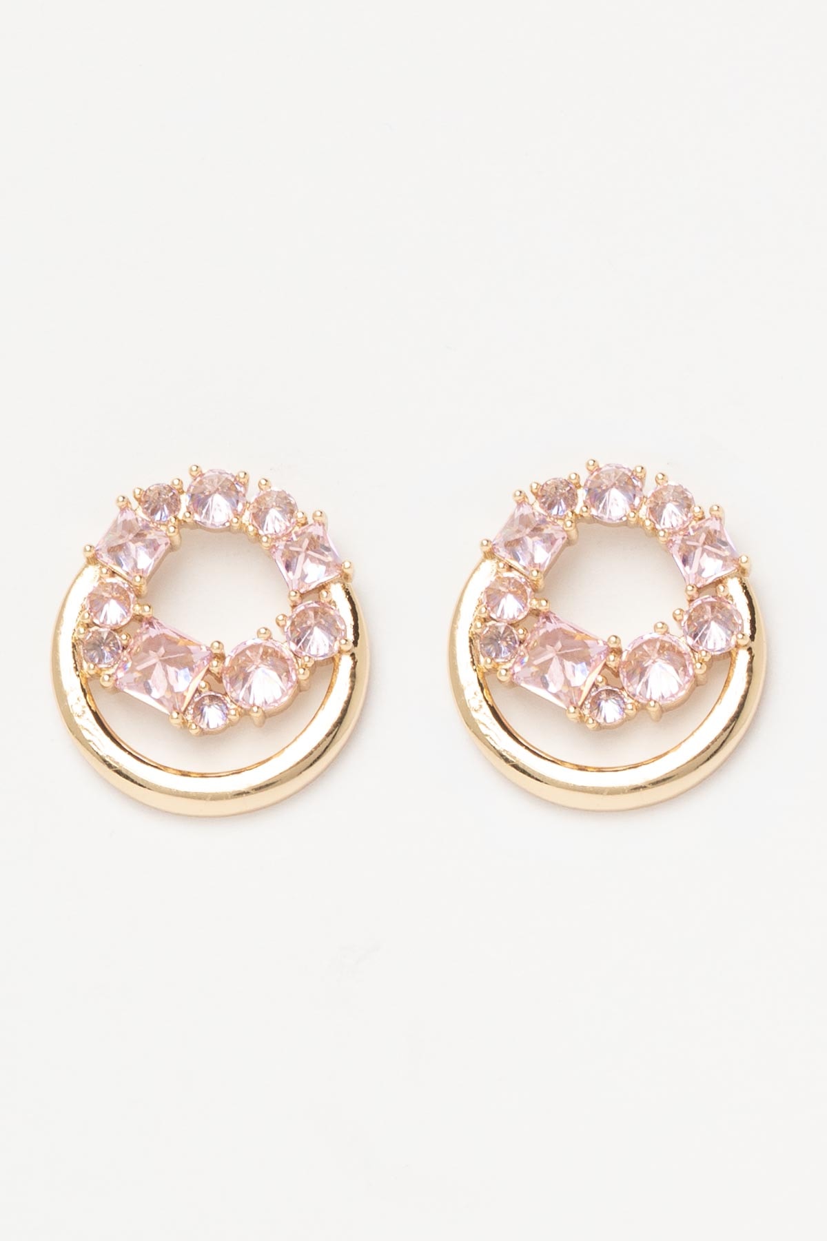 Gold Pembe Taşlı Çember İçinde Çember Tasarım Luxury Küpe AKE9400