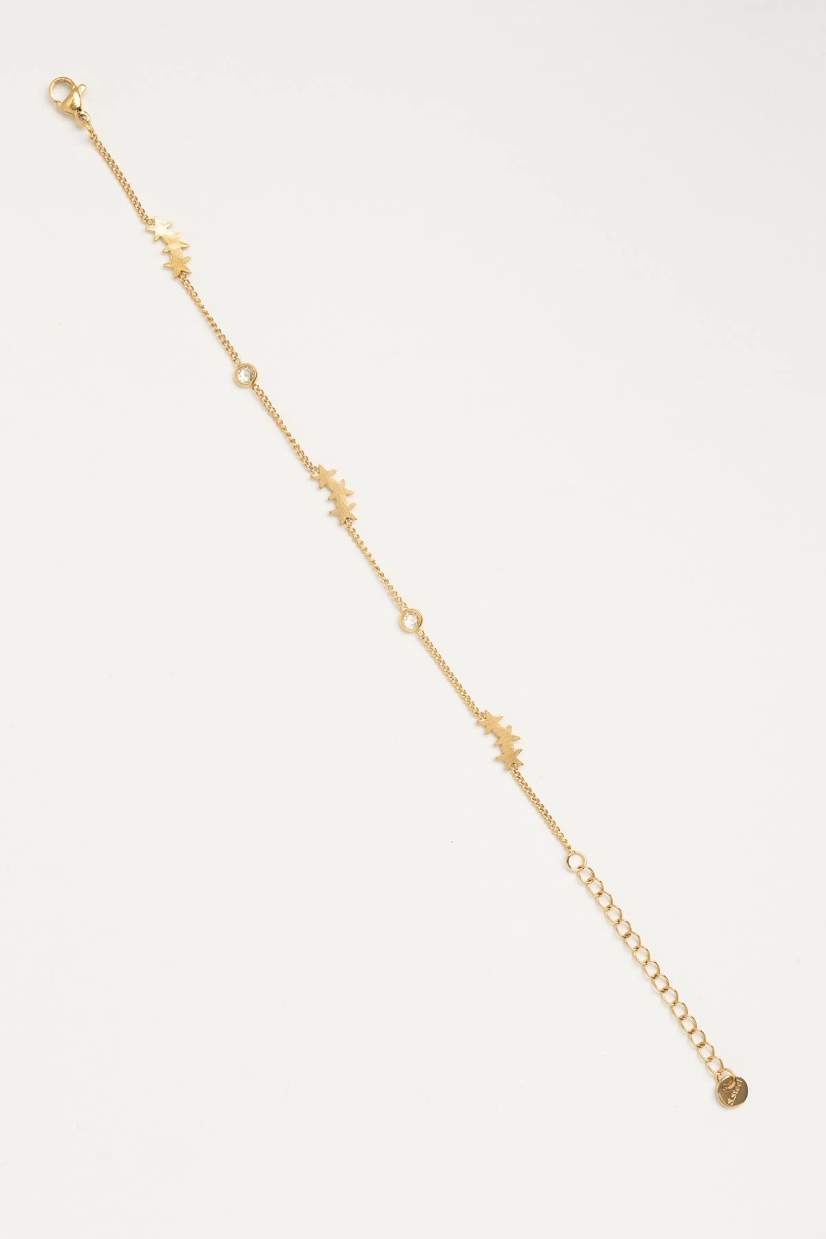 Gold Üçlü Minimal Yıldız Ve Tektaş Sıralı Çelik Bileklik ABL7546