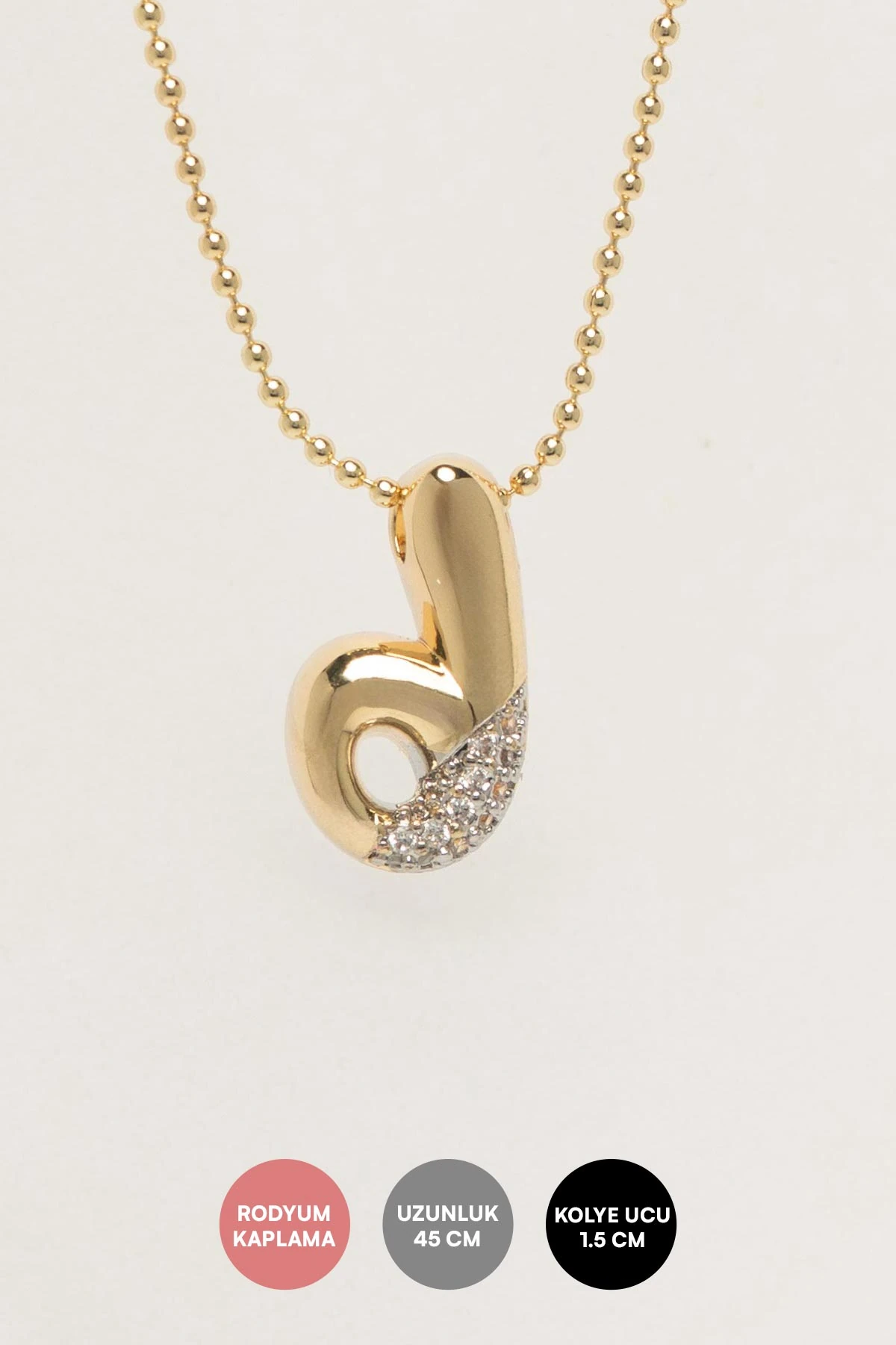 Gold Minimal Topçuk Zincir Zirkon Detay D Harf 45cm Luxury Kolye AKL4435