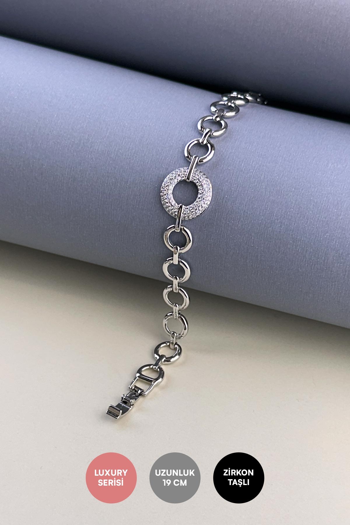 Silver Kalın Zirkon Halka Tasarım Luxury Bileklik ABL7254