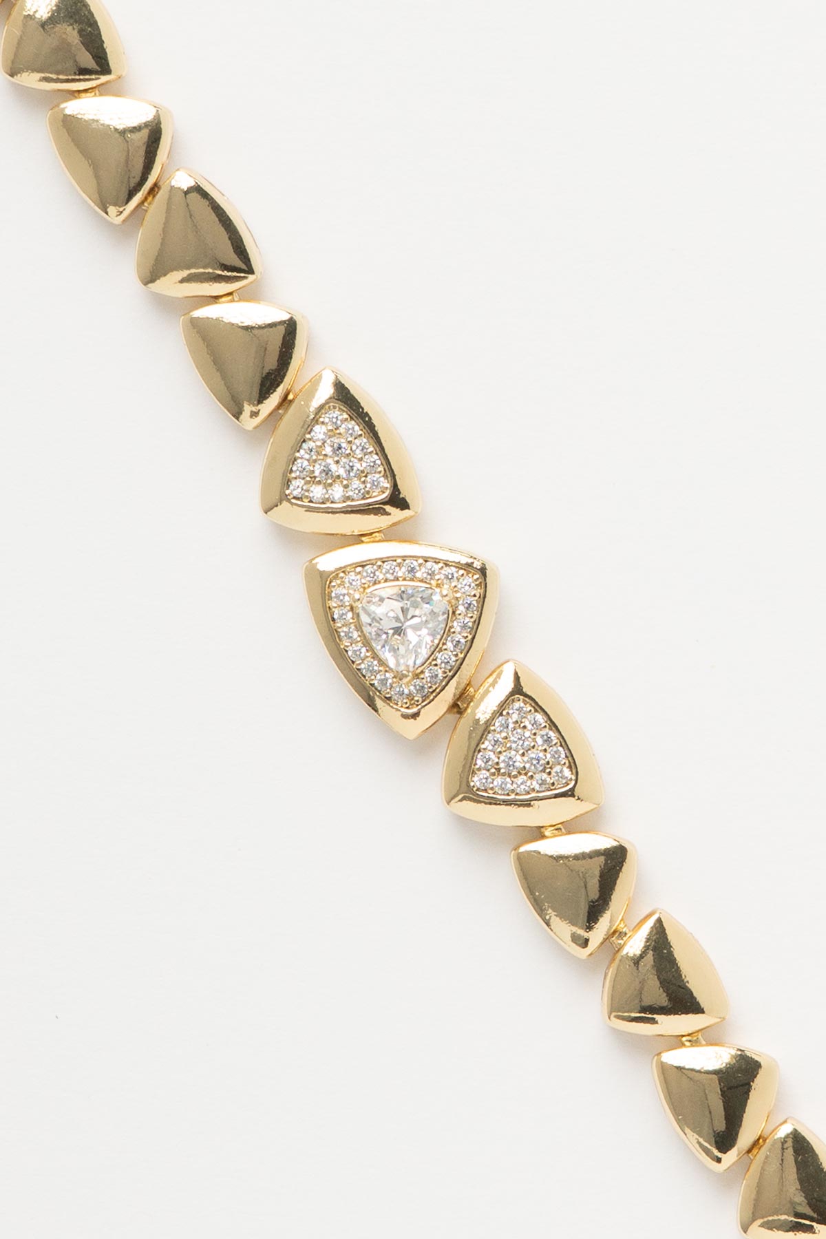 Gold 14K Kristal Üçgen Taş Ve Zirkon Detay Üçgen Sıralı Luxury Bileklik ABL7514