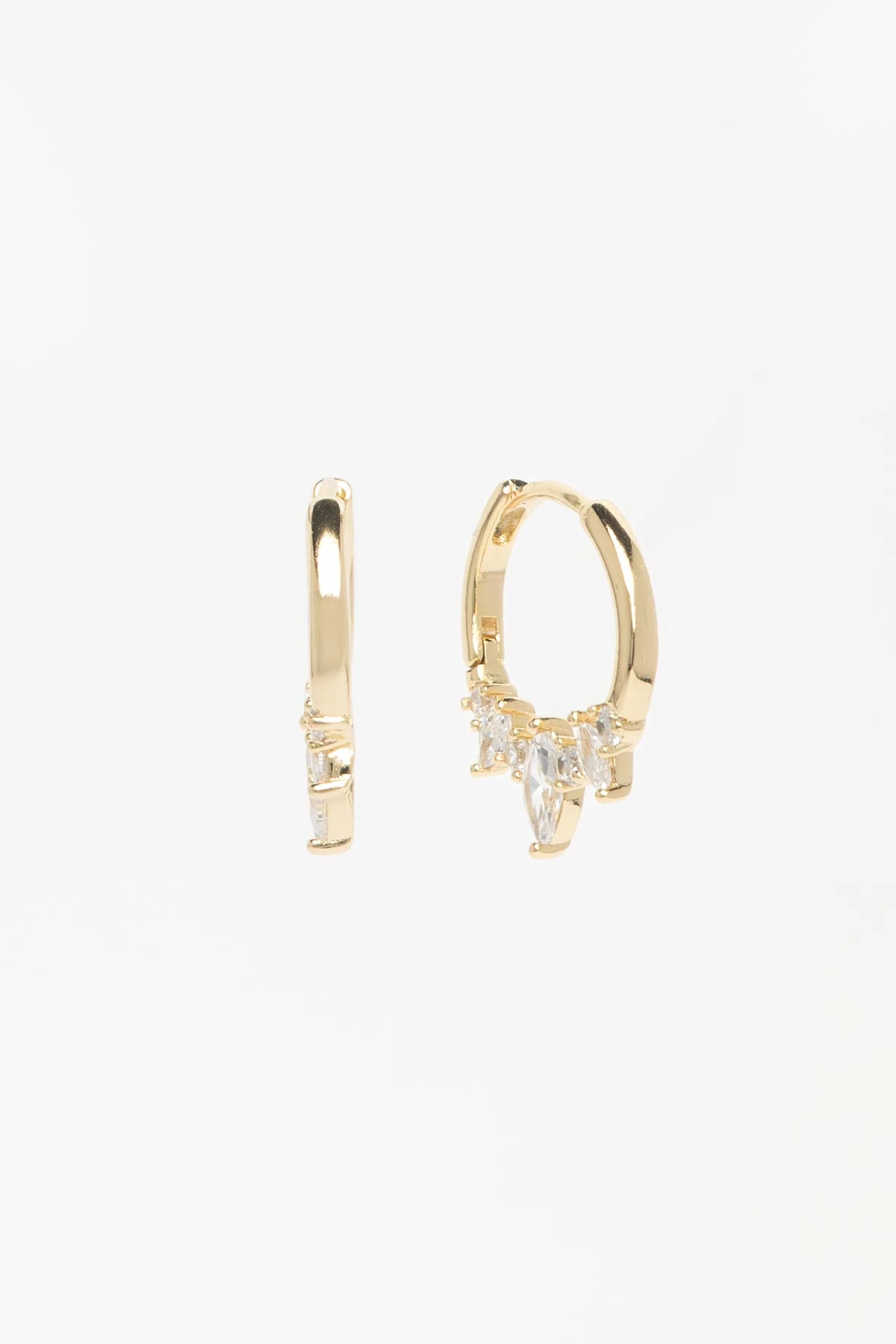 Gold 14K Tektaş Dizili Halka Luxury Küpe AKE9504