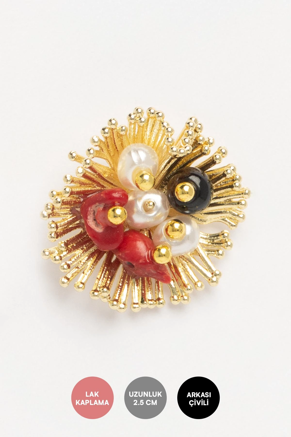 Gold Kirmizi Boncuk Dizili Çiçek Tasarım Stefany Küpe AKE9584