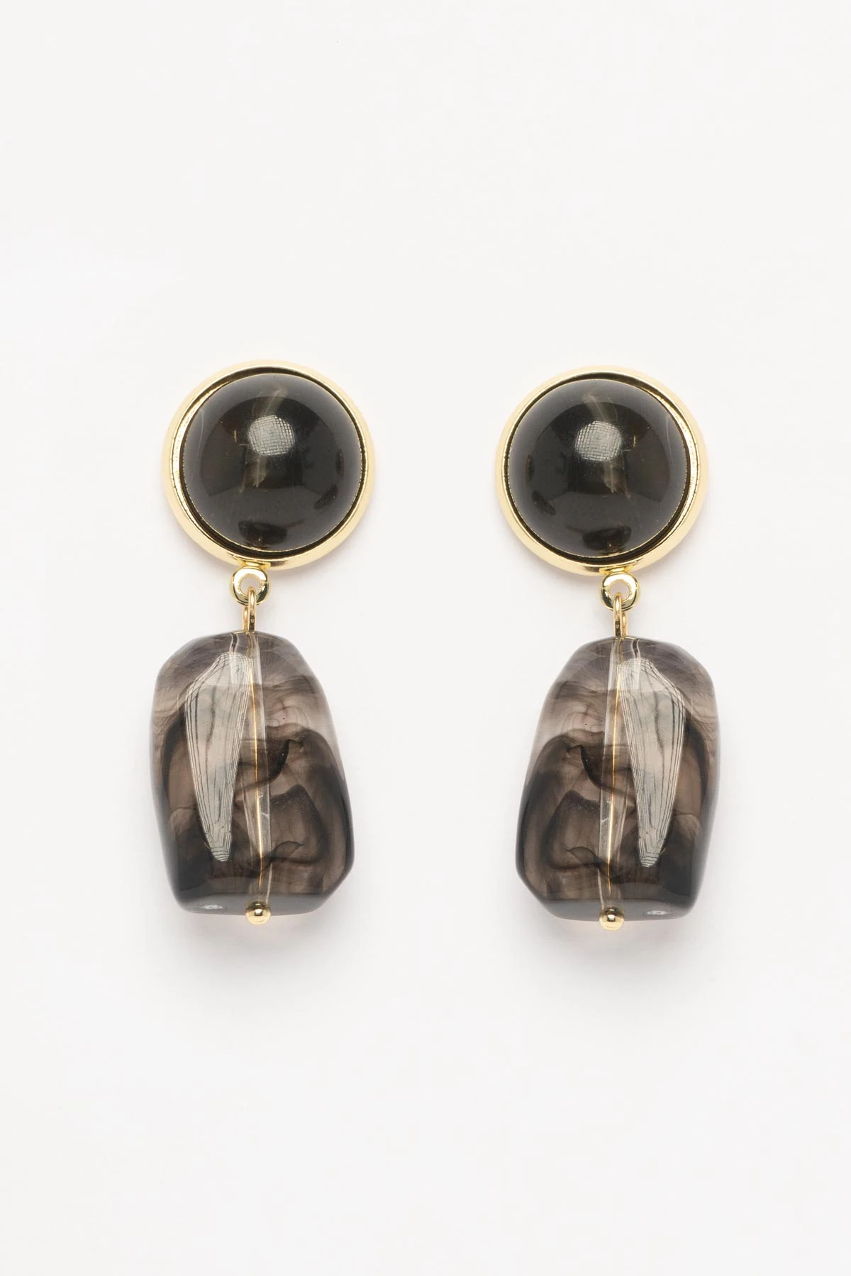 Gold Kenarlı Siyah Taş Sallantılı Stefany Küpe AKE9793