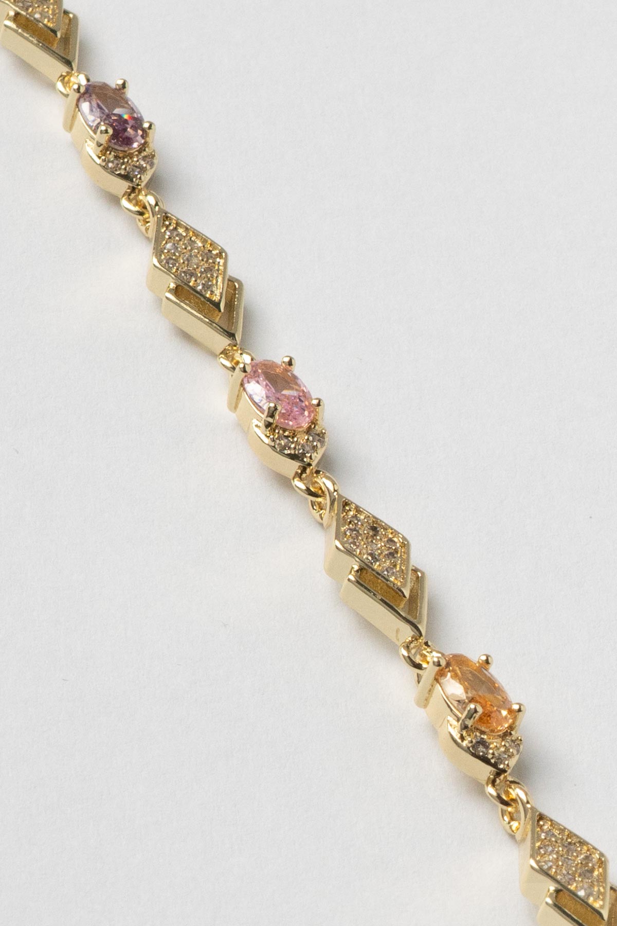Gold 14K Renkli Taşlar Sıralı Ve Zirkon Detay Karo Tasarım Luxury Bileklik ABL7388