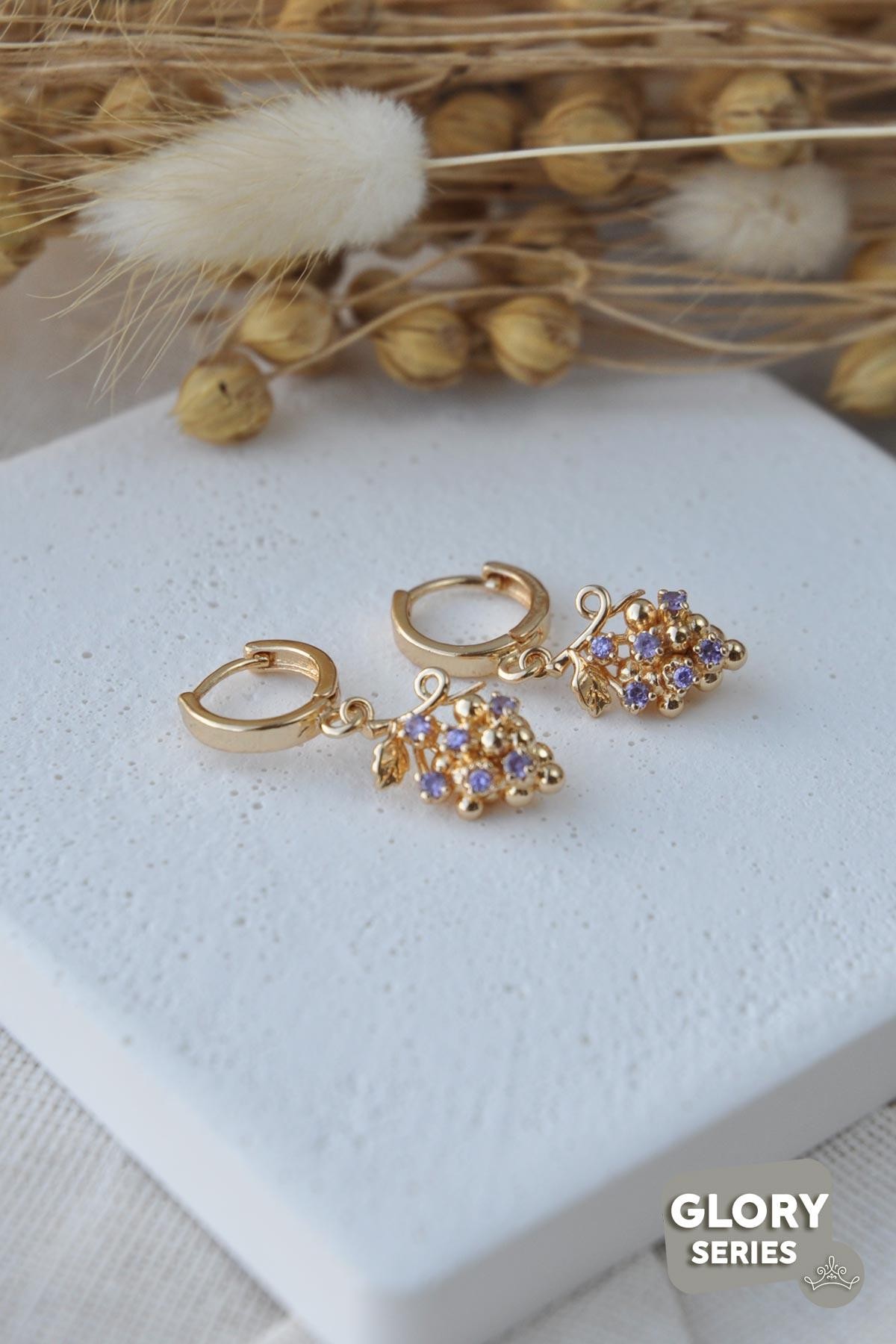 Gold Kristal Üzüm Salkımı Glory Küpe AKE6423