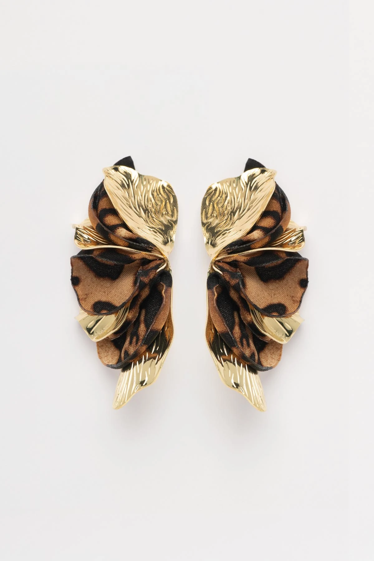 Gold Yaprak Leopar Kumaş Detay Stefany Küpe AKE9800