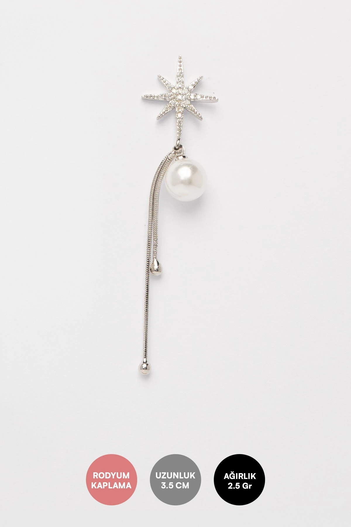 Silver Zirkon Taş Detay İnci Ve Slim Boru Zincir Sallantılı Glory Küpe AKE9407