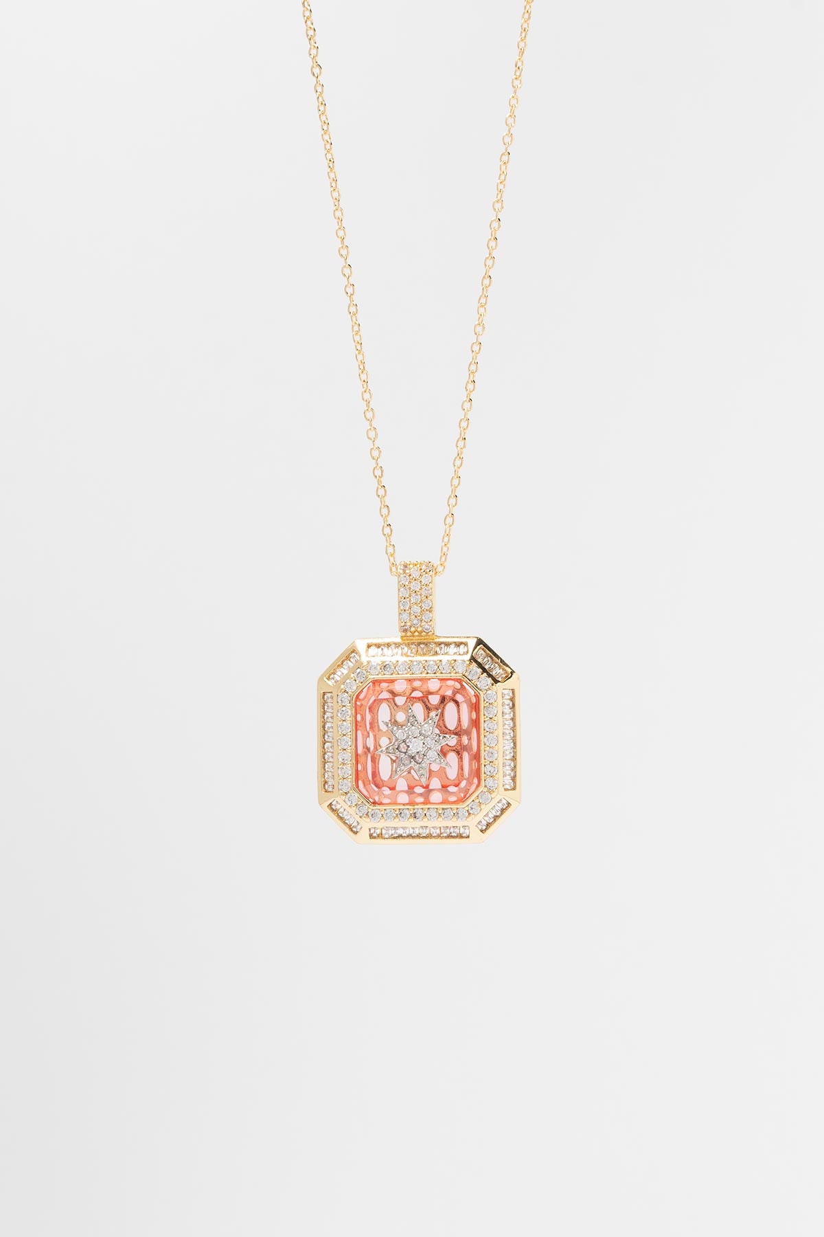 Gold Starburst Gem Red Luxury Kolye AKL4263
