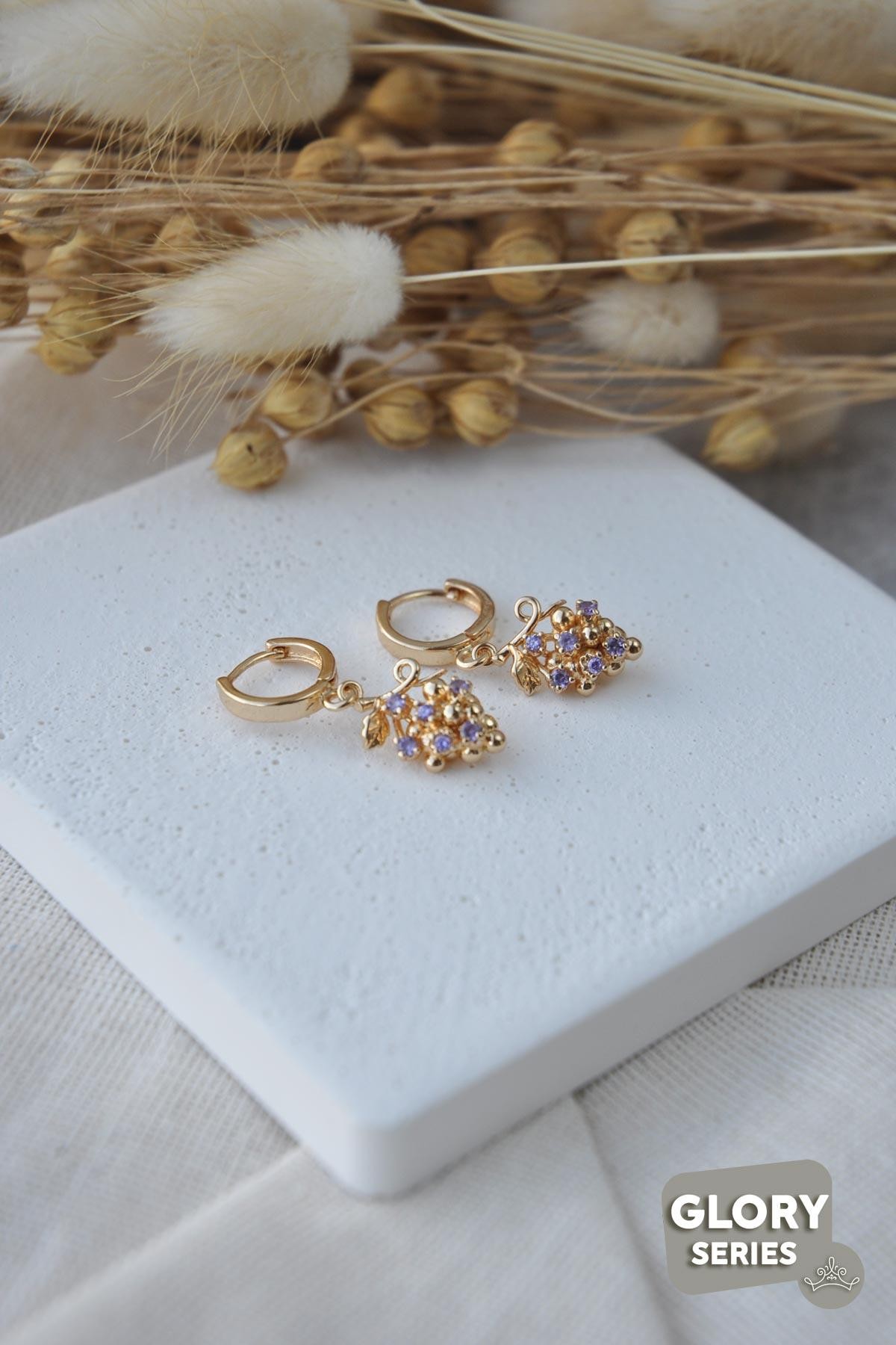 Gold Kristal Üzüm Salkımı Glory Küpe AKE6423