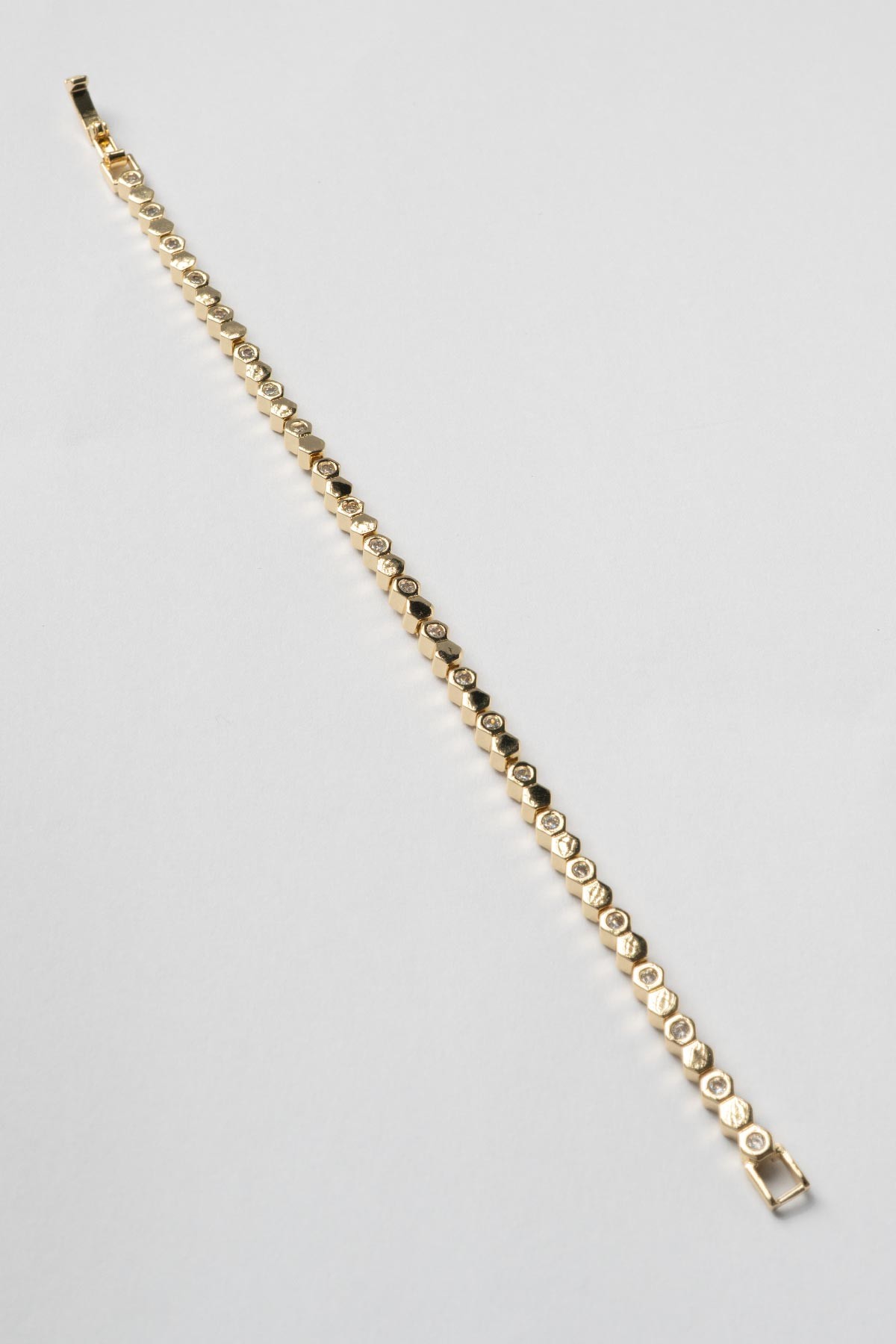 Gold 14K Tekraş Ve Boş Minimal Balpeteği Sıralı Luxury Bileklik ABL7408