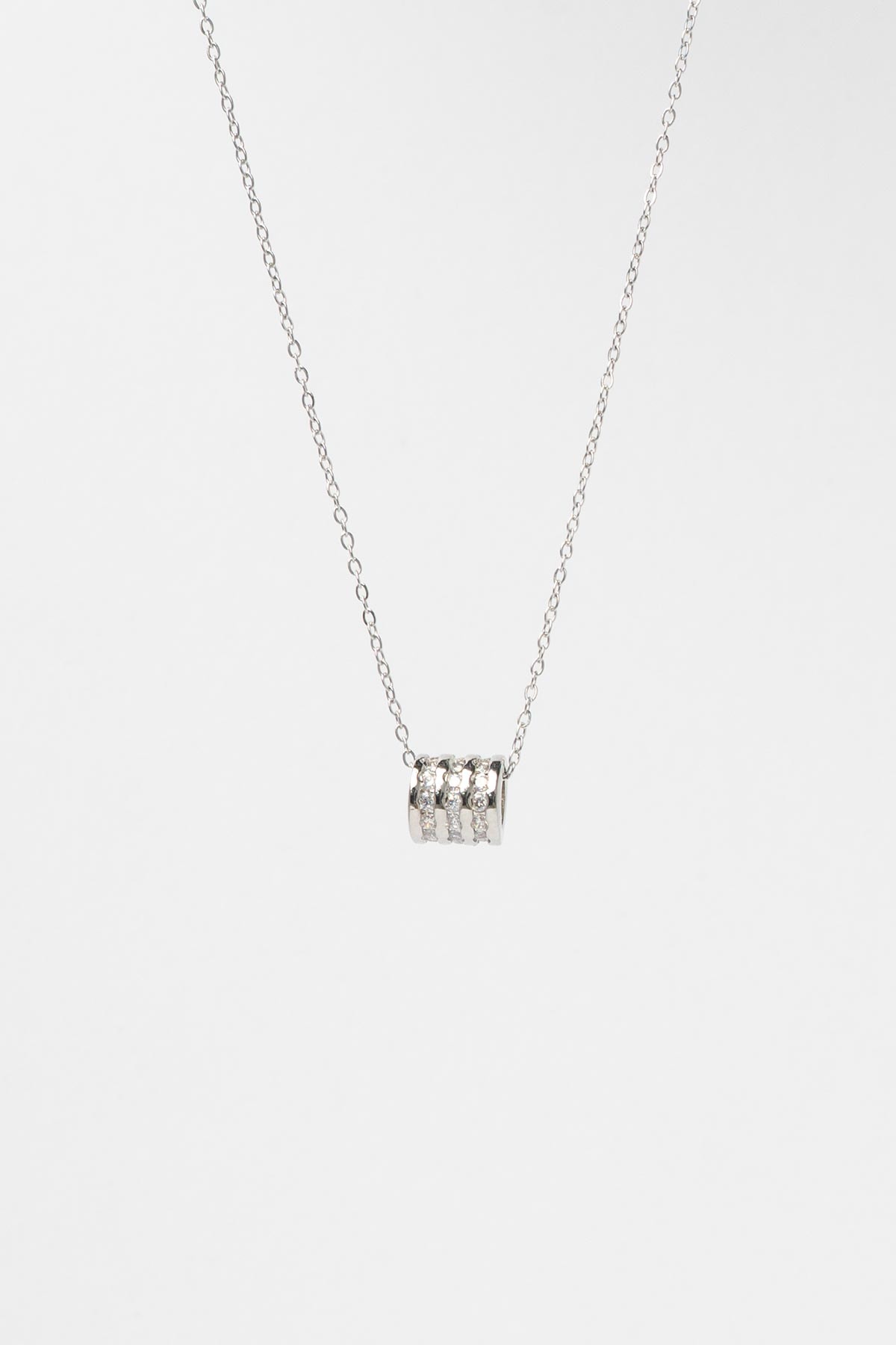 Silver Zirkon Taş Sıralı Minimal Silindir Sallantılı Luxury Kolye AKL4218