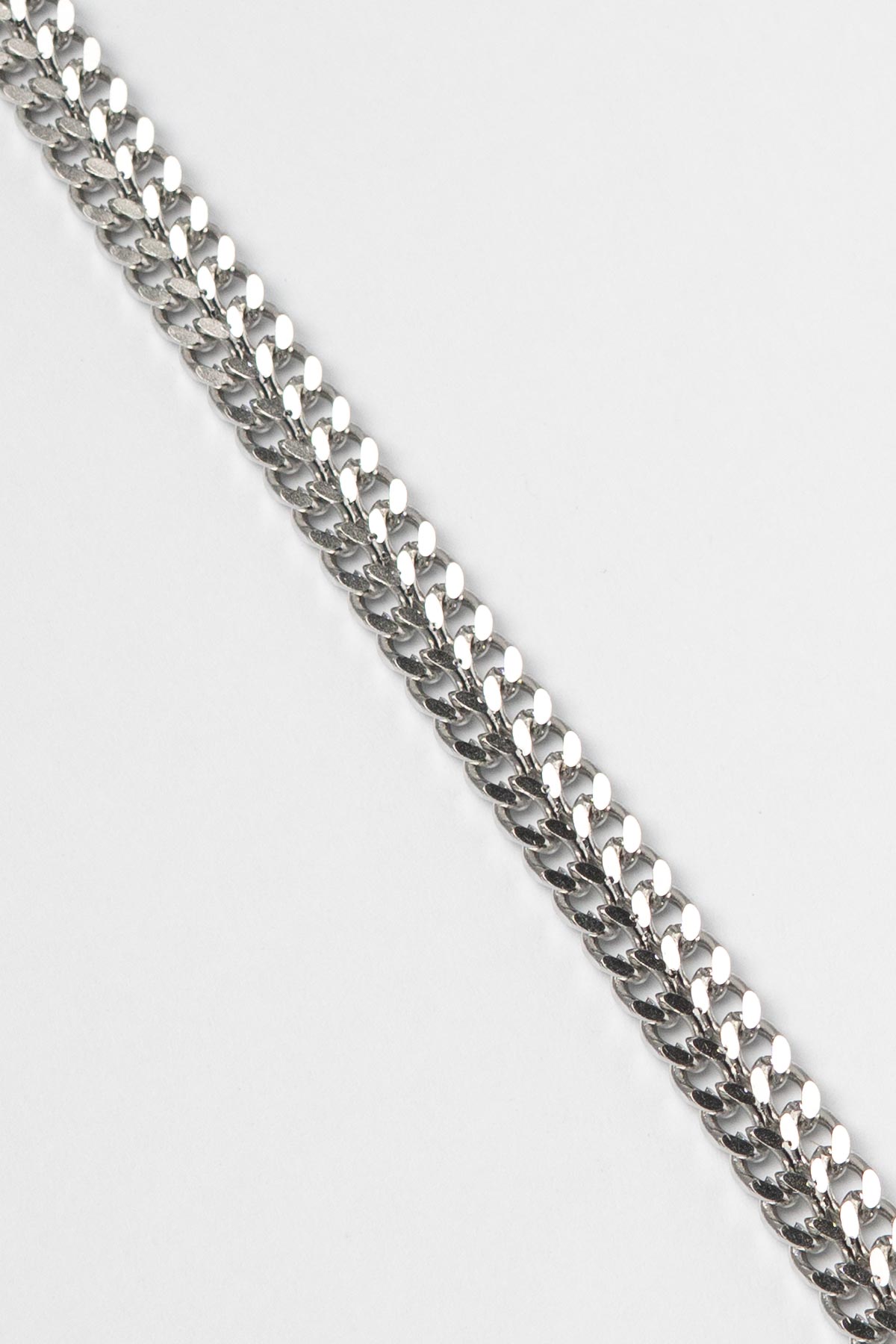 Silver Çift Sıra Görünümlü Casual Zincir Çelik Bileklik ABL7476