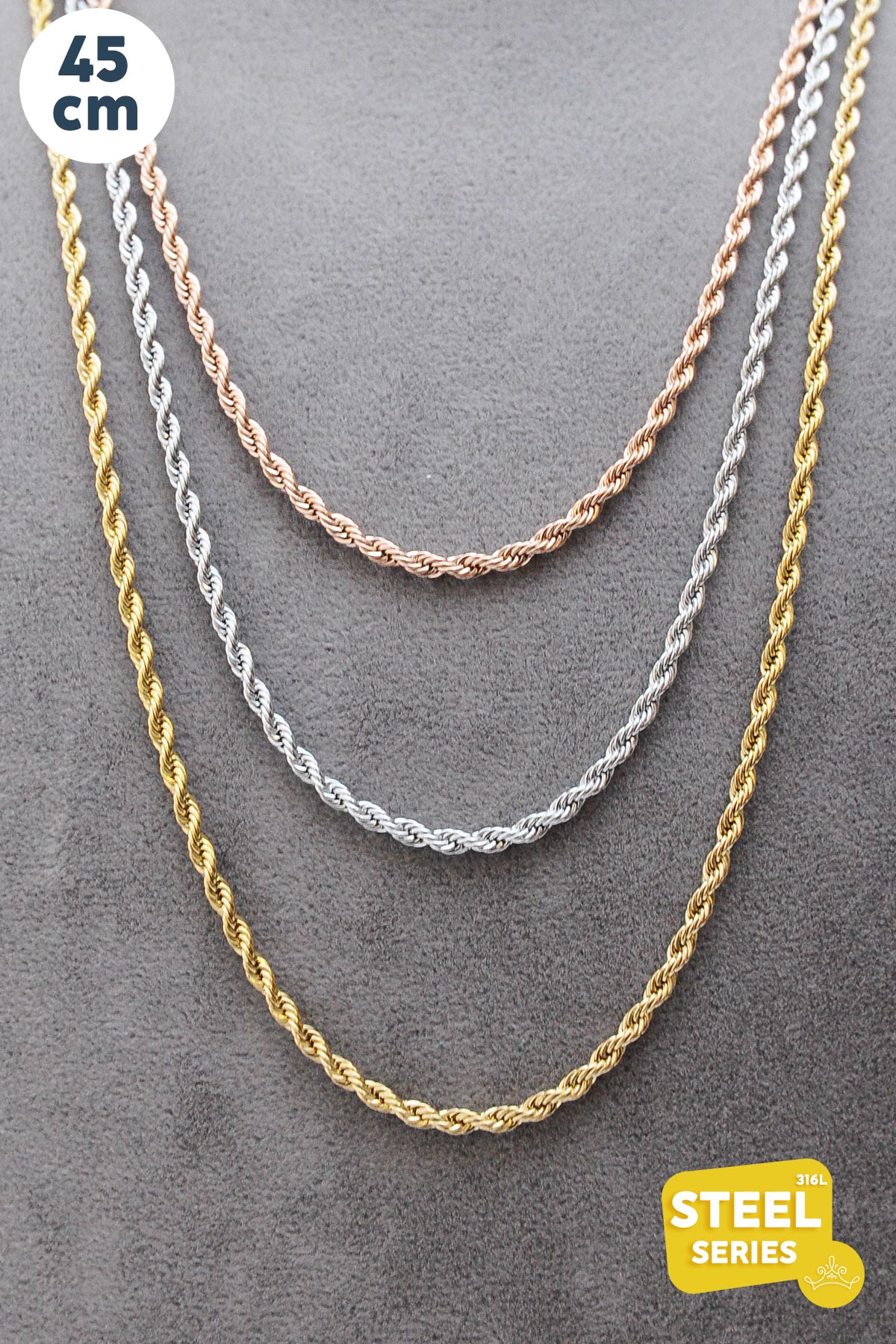 Üç Renk Burgu Çelik Kolye 60Cm AKL1284