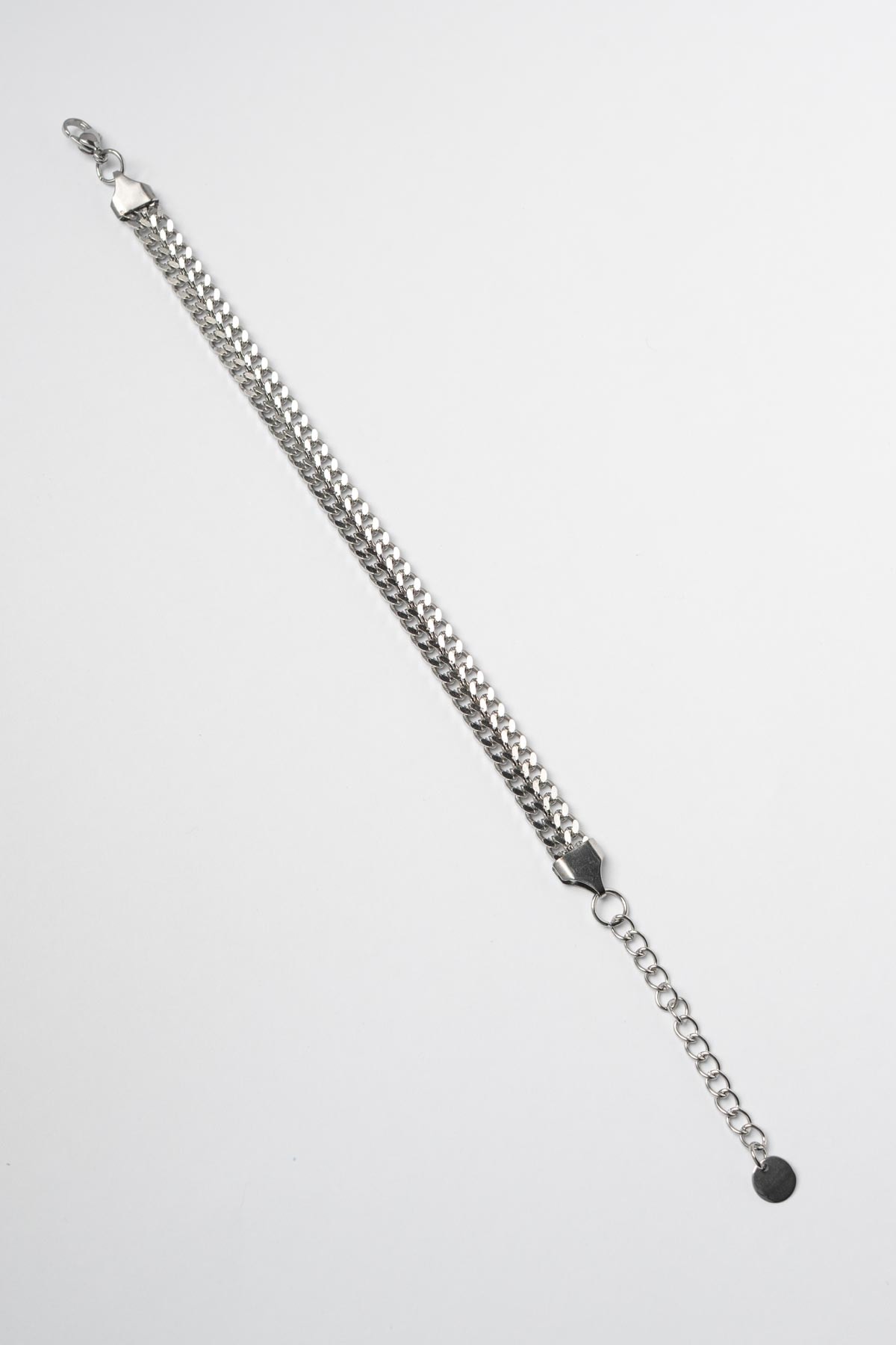 Silver Çift Sıra Görünümlü Casual Zincir Çelik Bileklik ABL7476