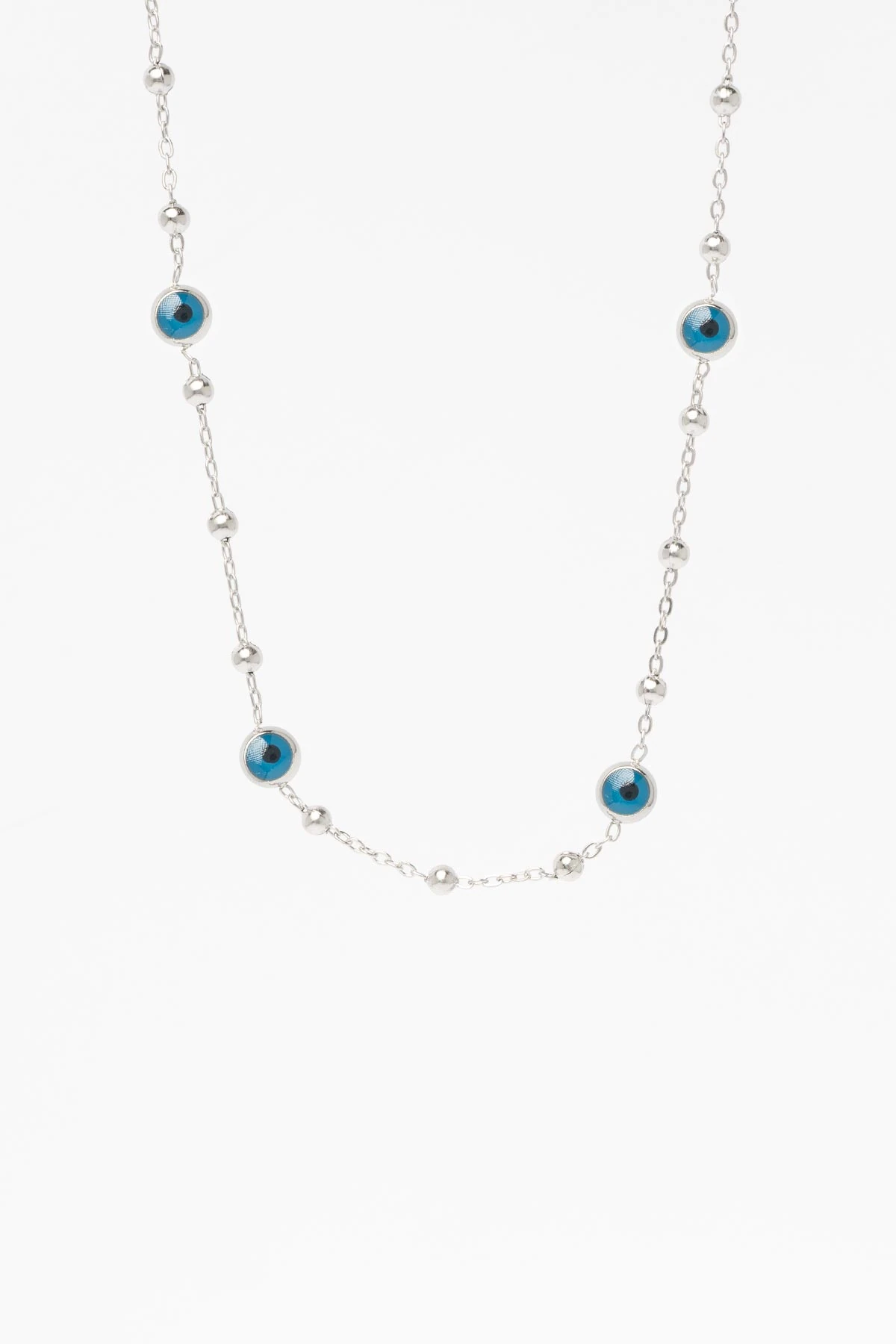 Silver Topçuklu Nazarlık Çelik Kolye 45 Cm AKL1910