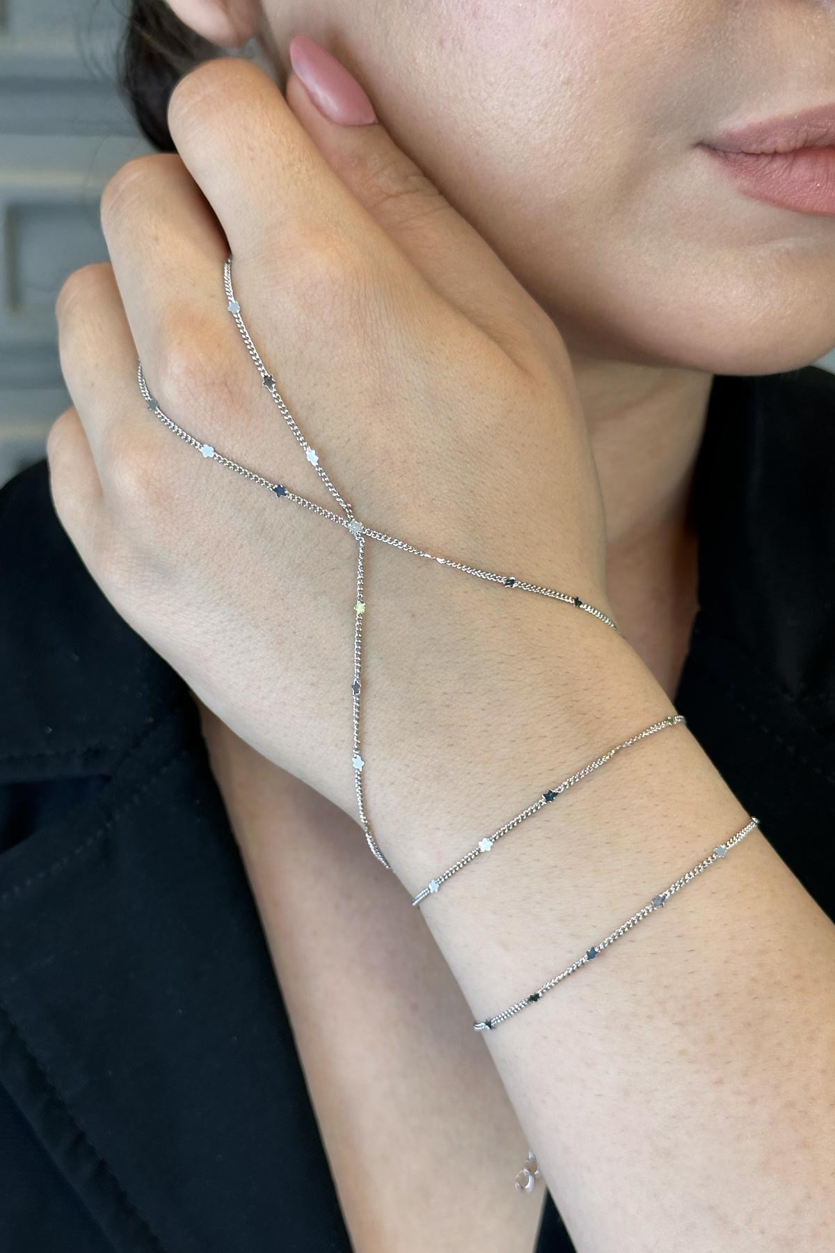 Ezme Yıldız Detay Silver Minimal Zincir Şahmeran ASH1112
