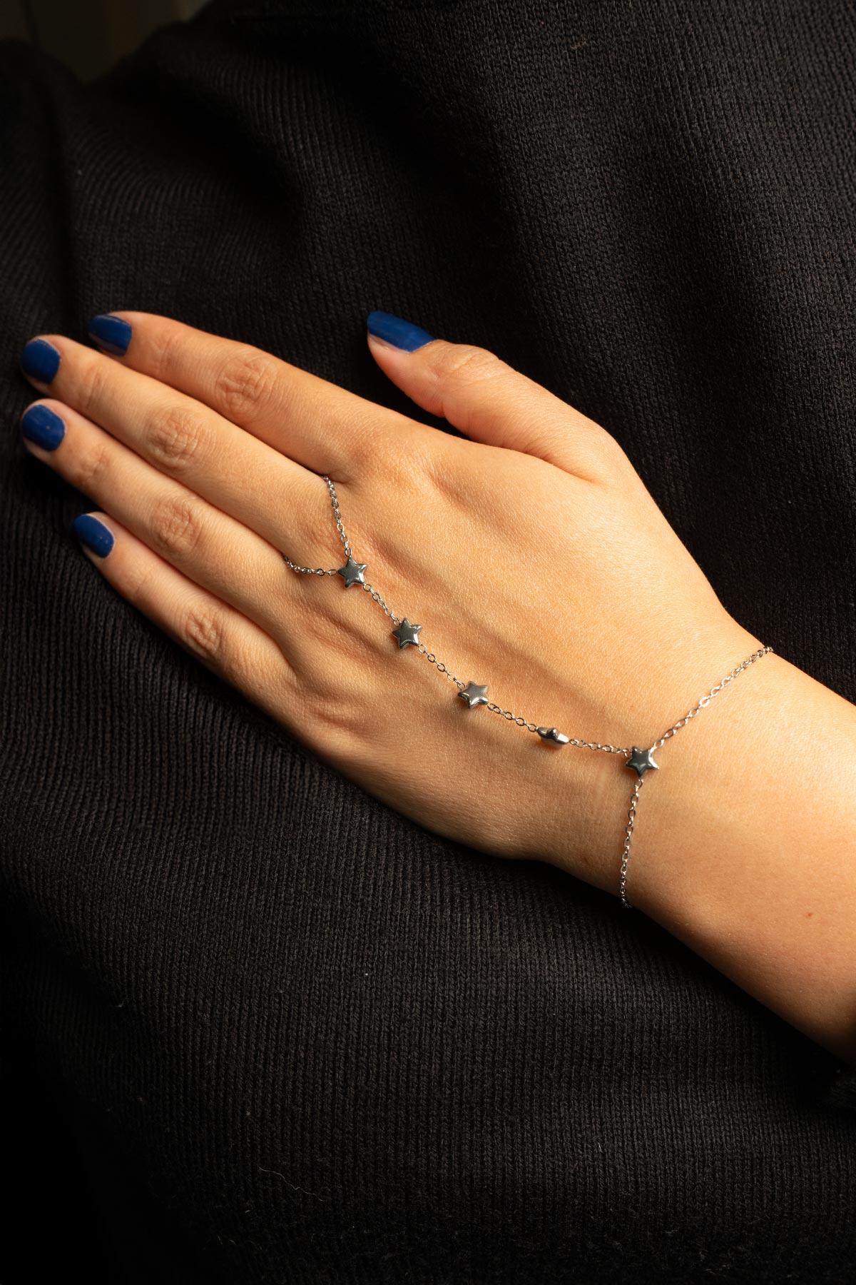 Silver Dolgulu Minimal Beş Yıldız Çelik Şahmeran ASH1119