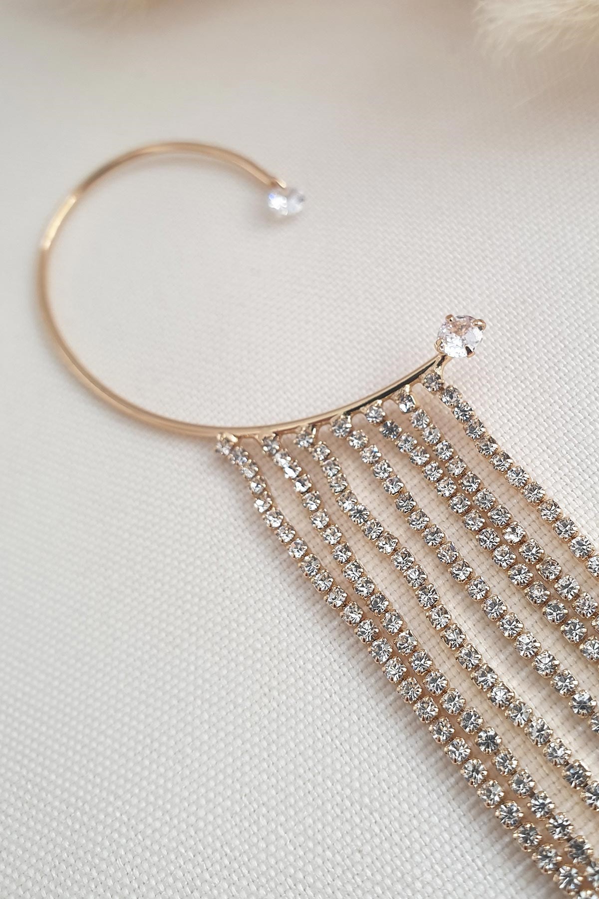 Gold Zirkon Taş Sallantılı Kulak Arkası Kıkırdak Küpe AKE4589