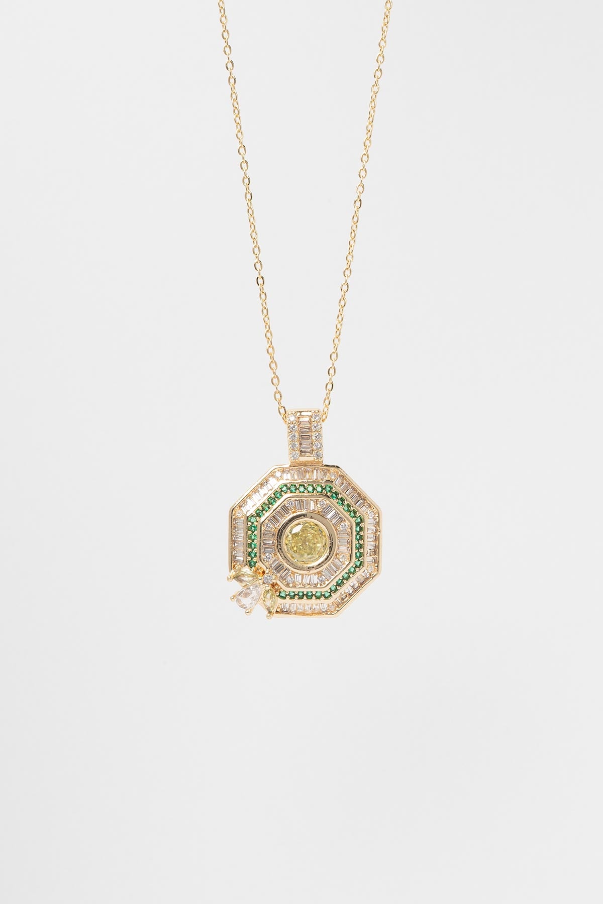 Gold Emerald Halo Luxury Kolye AKL4291
