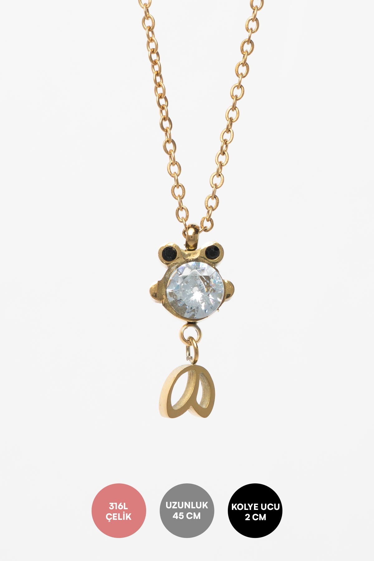 Gold Crystal Corticale Çelik Kolye 45 Cm AKL1930