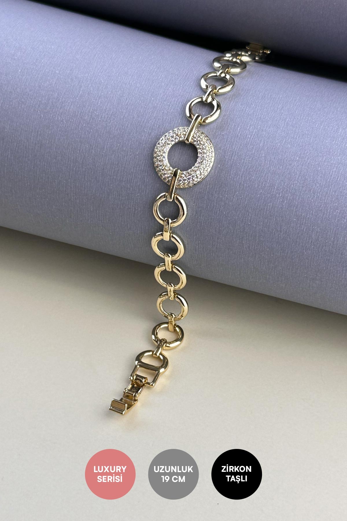 Gold 14K Kalın Zirkon Halka Tasarım Luxury Bileklik ABL7253