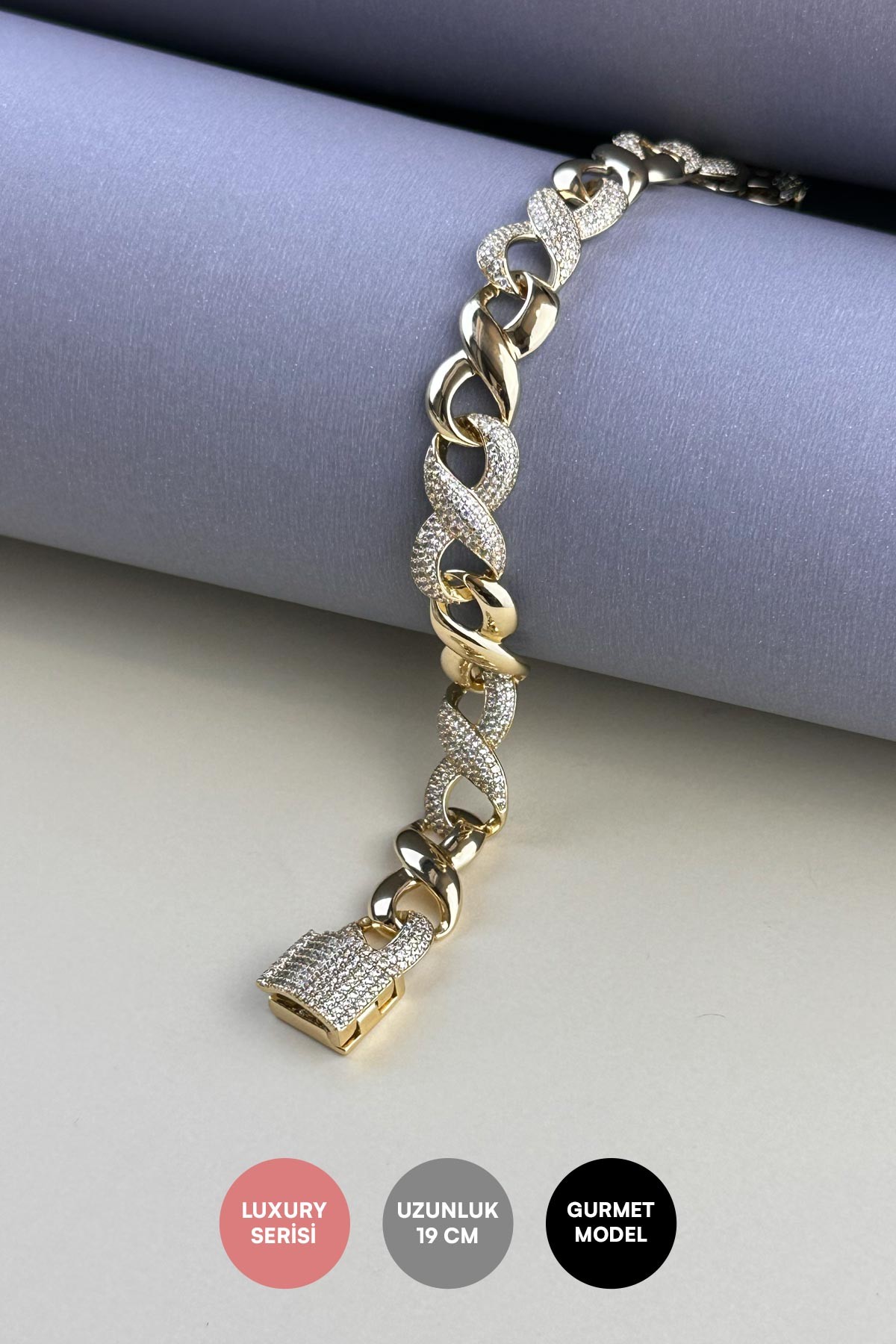 Gold 14K Zirkon Detay Gourmet Luxury Bileklik ABL7261