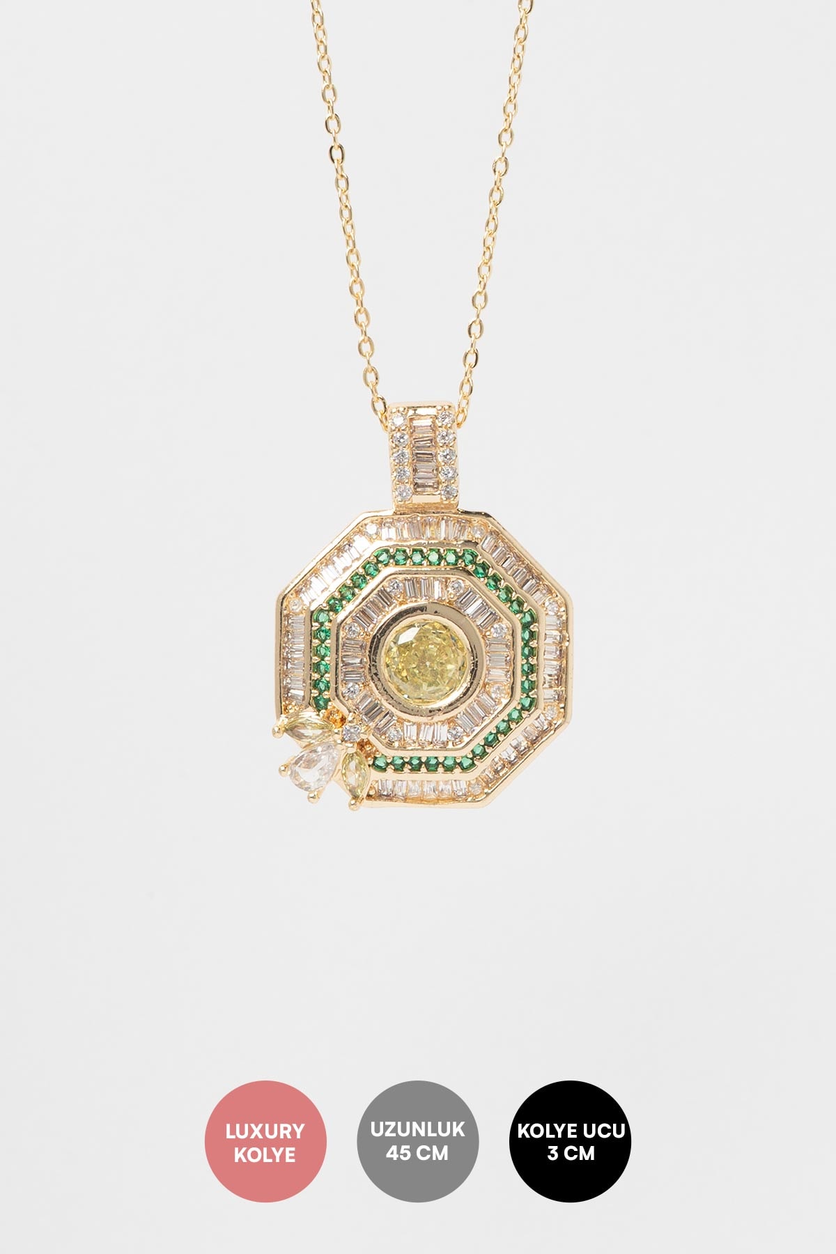 Gold Emerald Halo Luxury Kolye AKL4291
