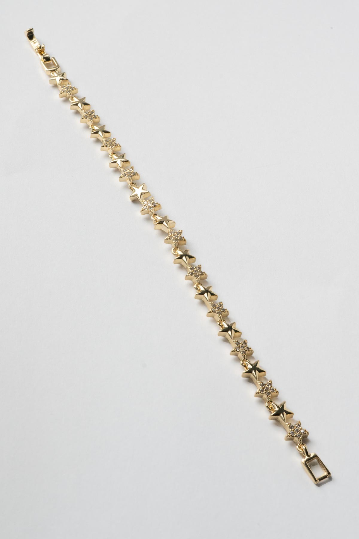 Gold 14K Zirkon Detay Ve Taşsız Minimal Yıldız Sıralı Luxury Bileklik ABL7371