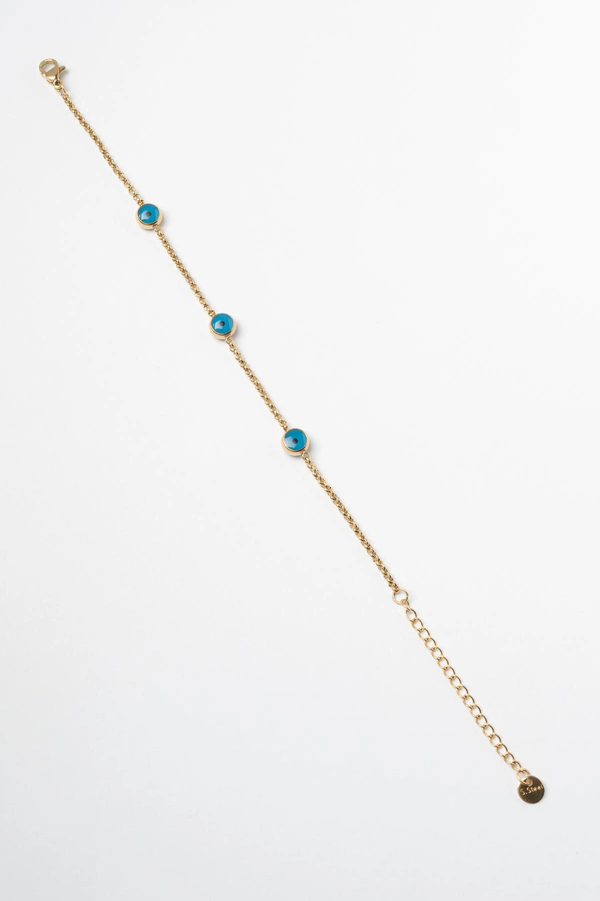 Gold Çift Taraflı Nazarlıklı Çelik Bileklik ABL1036