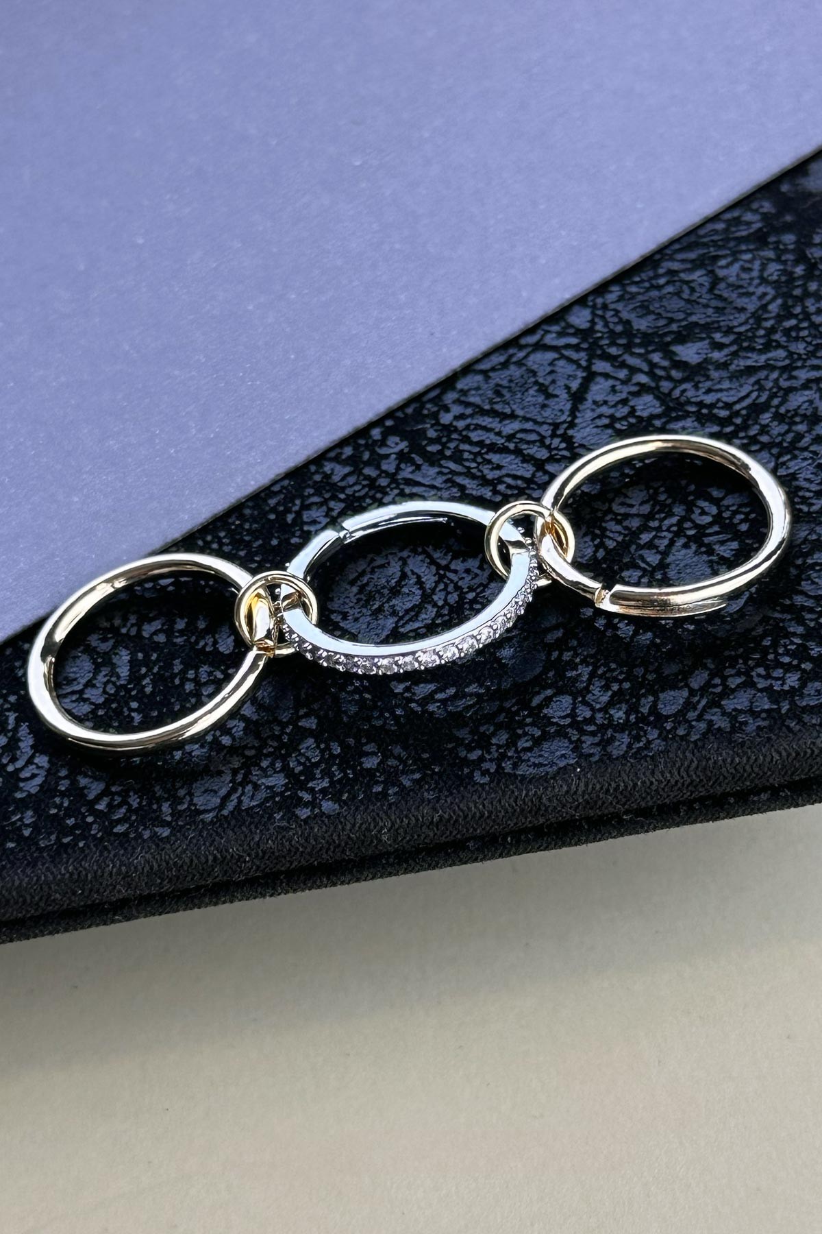 Silver Zirkon Ve Casual Gold Üçlü Tasarım Glory Yüzük AYZ8410