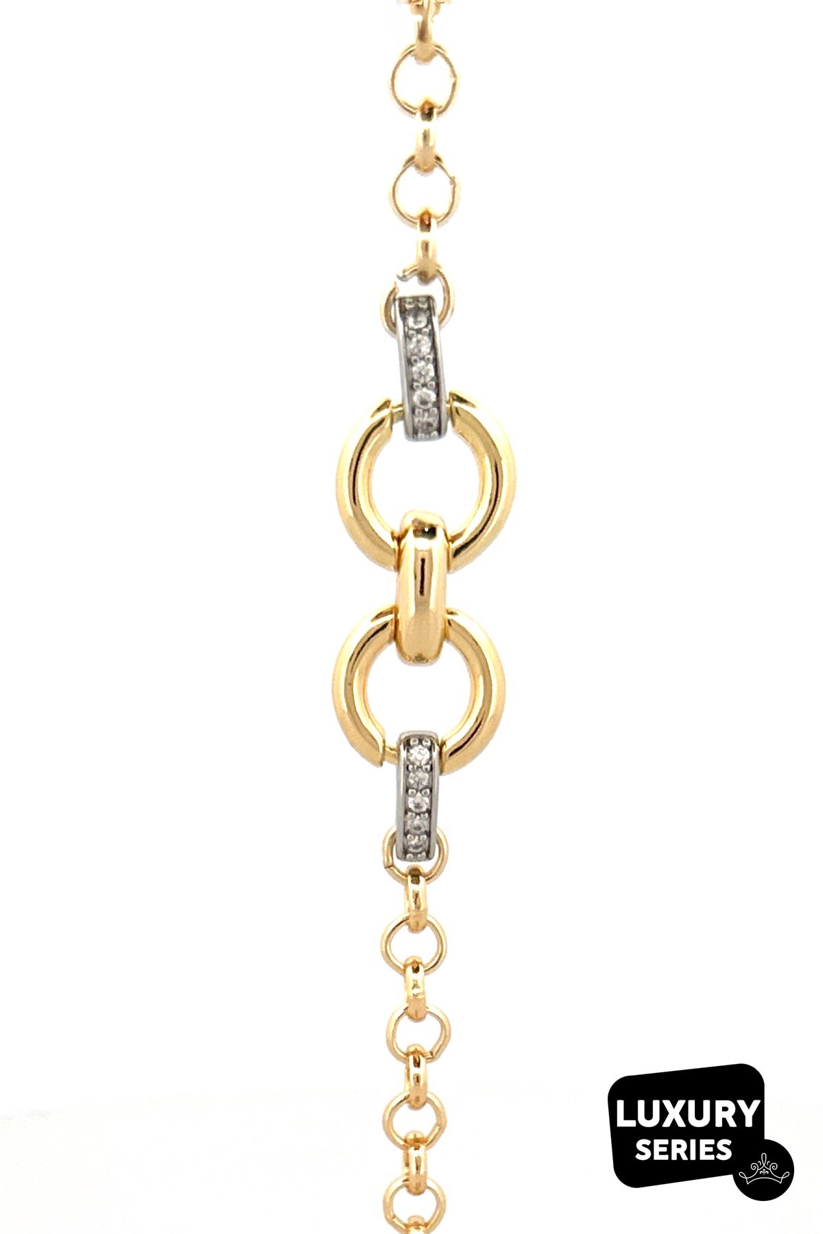 Gold İkili Zirkon Düğüm Ve Basic Halkalar Detay Luxury Bileklik ABL7012