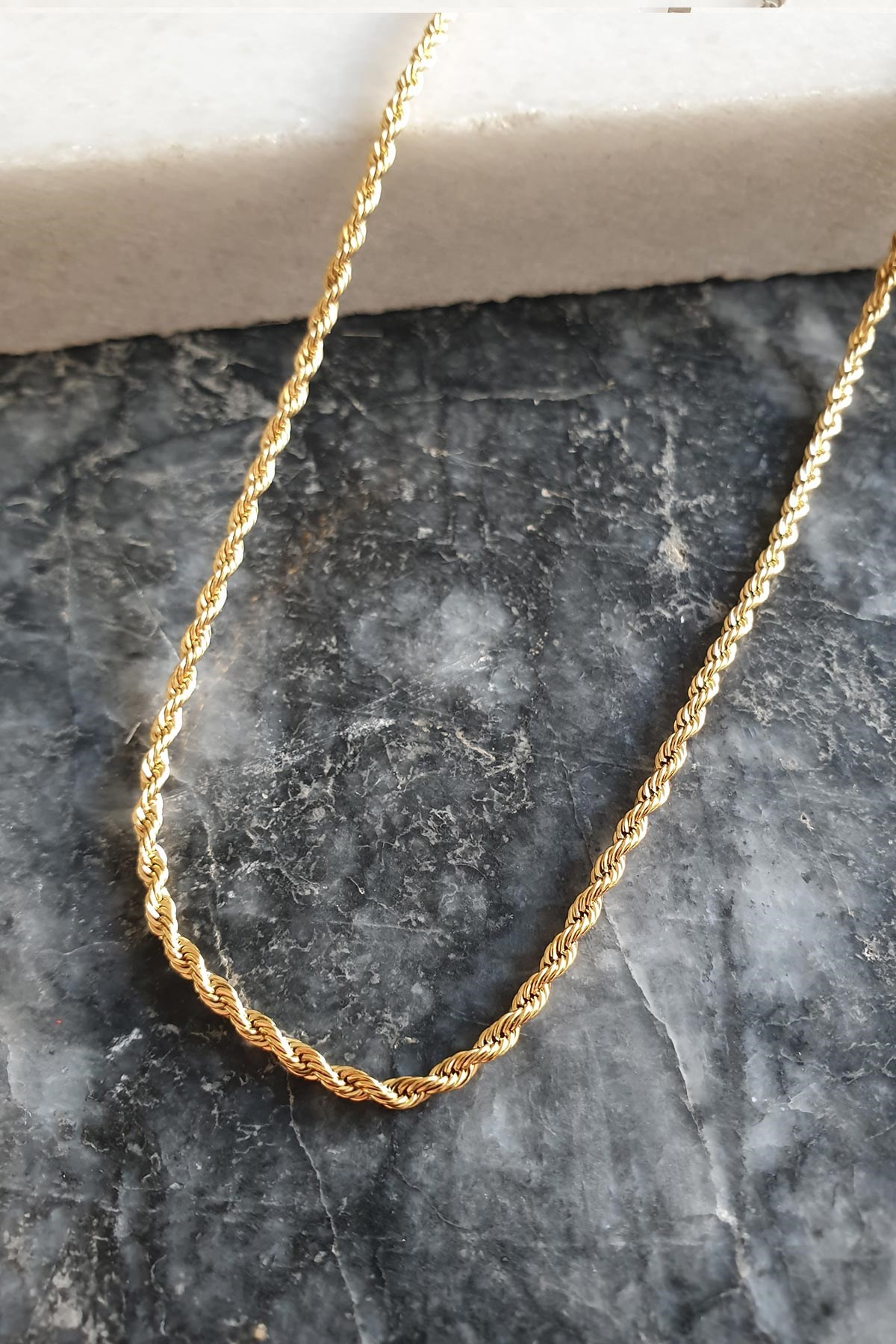 Gold Slim Burgu Çelik Kolye 60 Cm Akl1382