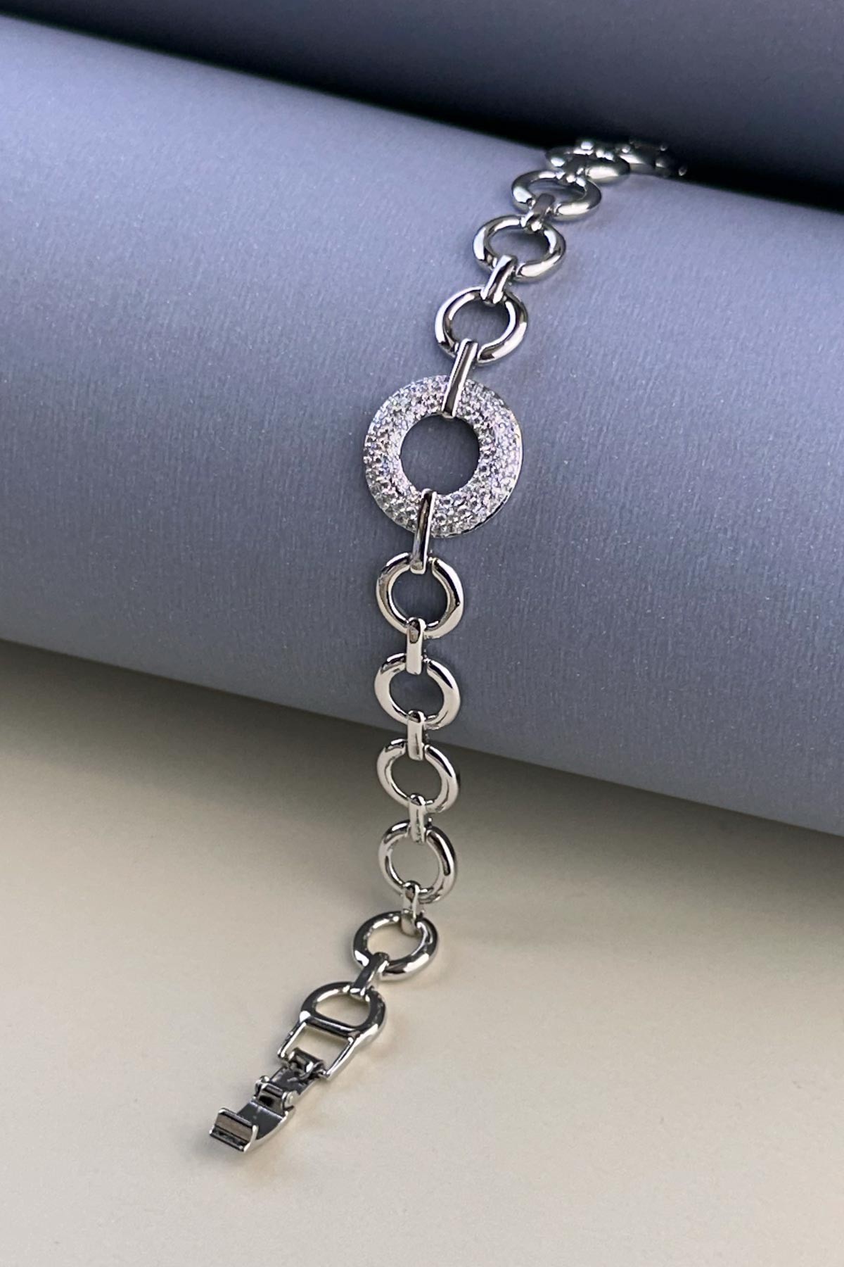 Silver Kalın Zirkon Halka Tasarım Luxury Bileklik ABL7254