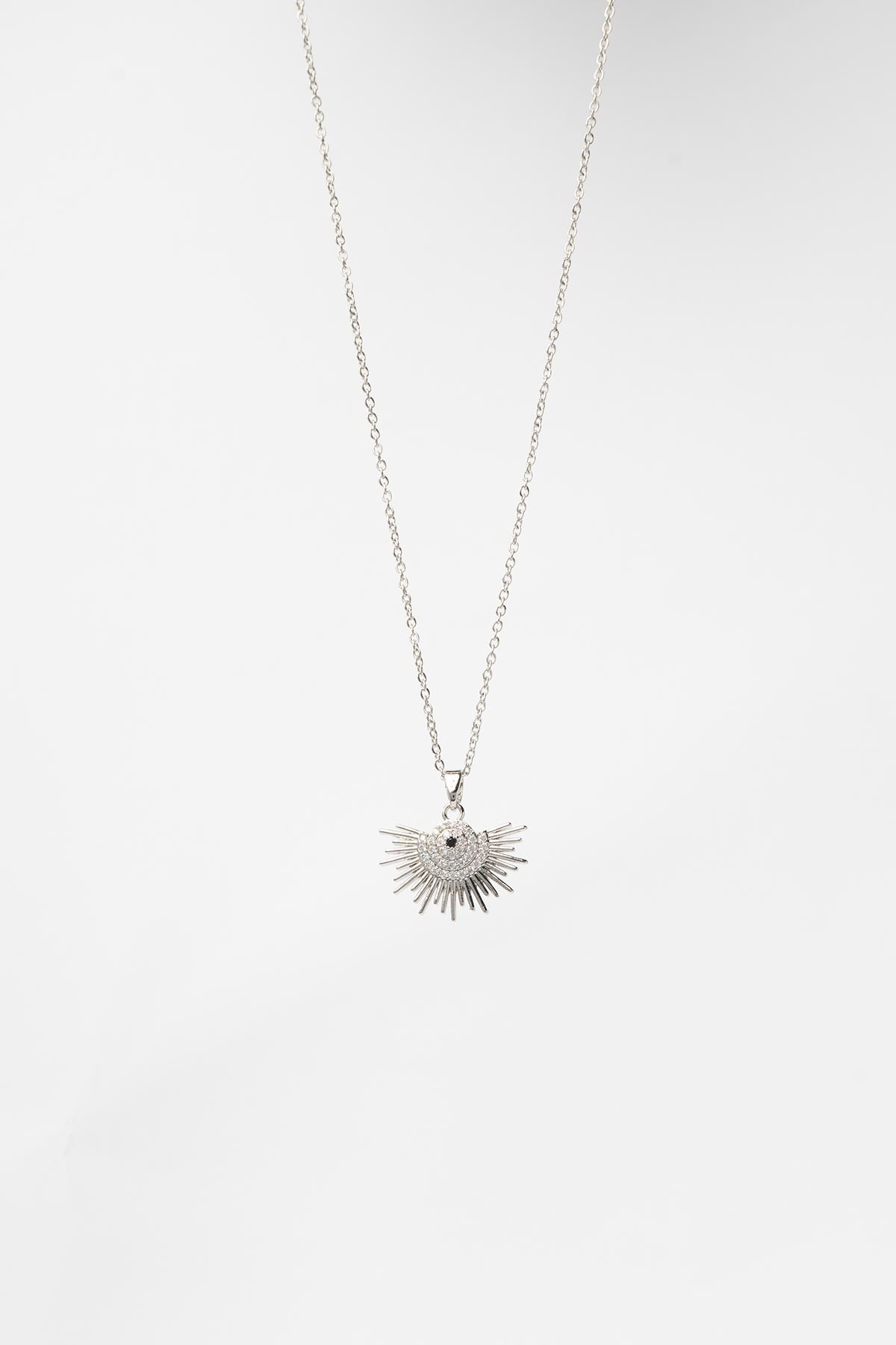 Silver Minimal Zincir Zirkon Detay Güneş Işınları Sallantılı 45cm Çelik Kolye AKL4130