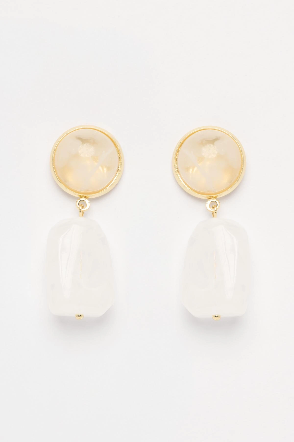 Gold Kenarlı Beyaz Taş Sallantılı Stefany Küpe AKE9791